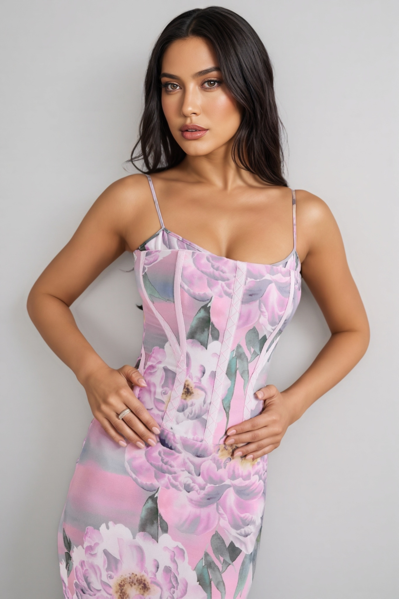 Noely Pink Floral Corset Maxi Dress