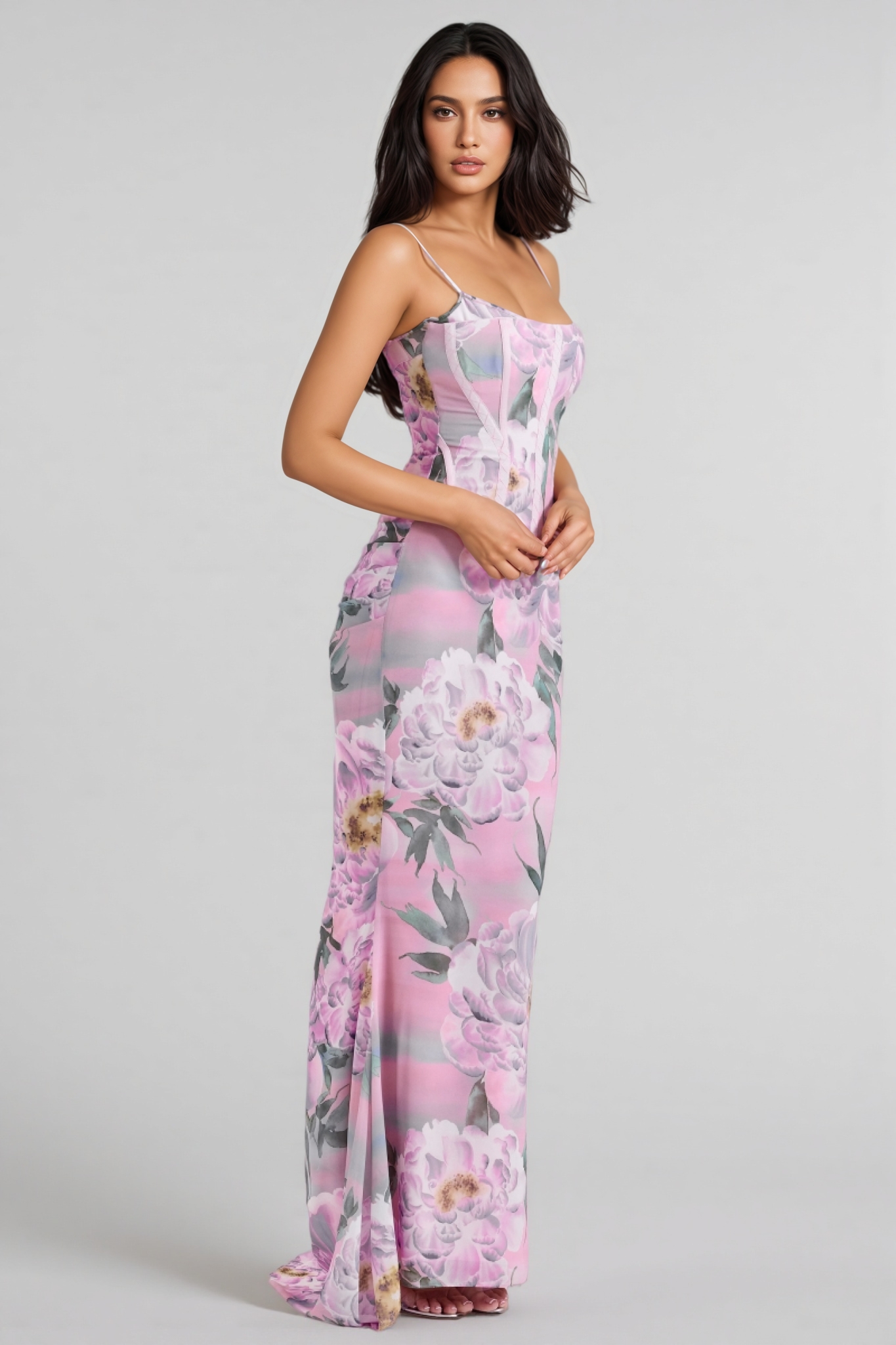 Noely Pink Floral Corset Maxi Dress