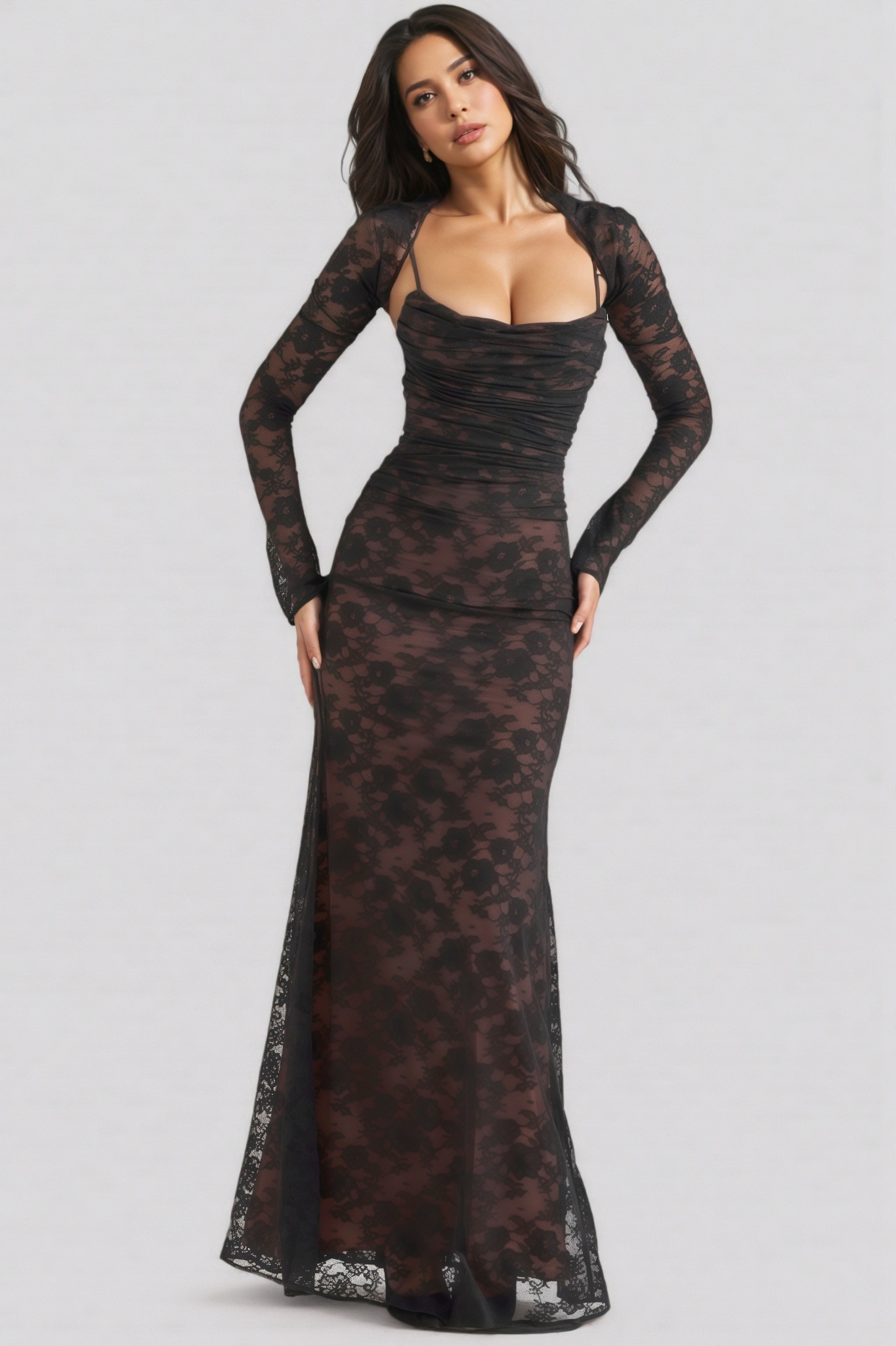 Xaver Black Lace Maxi Dress