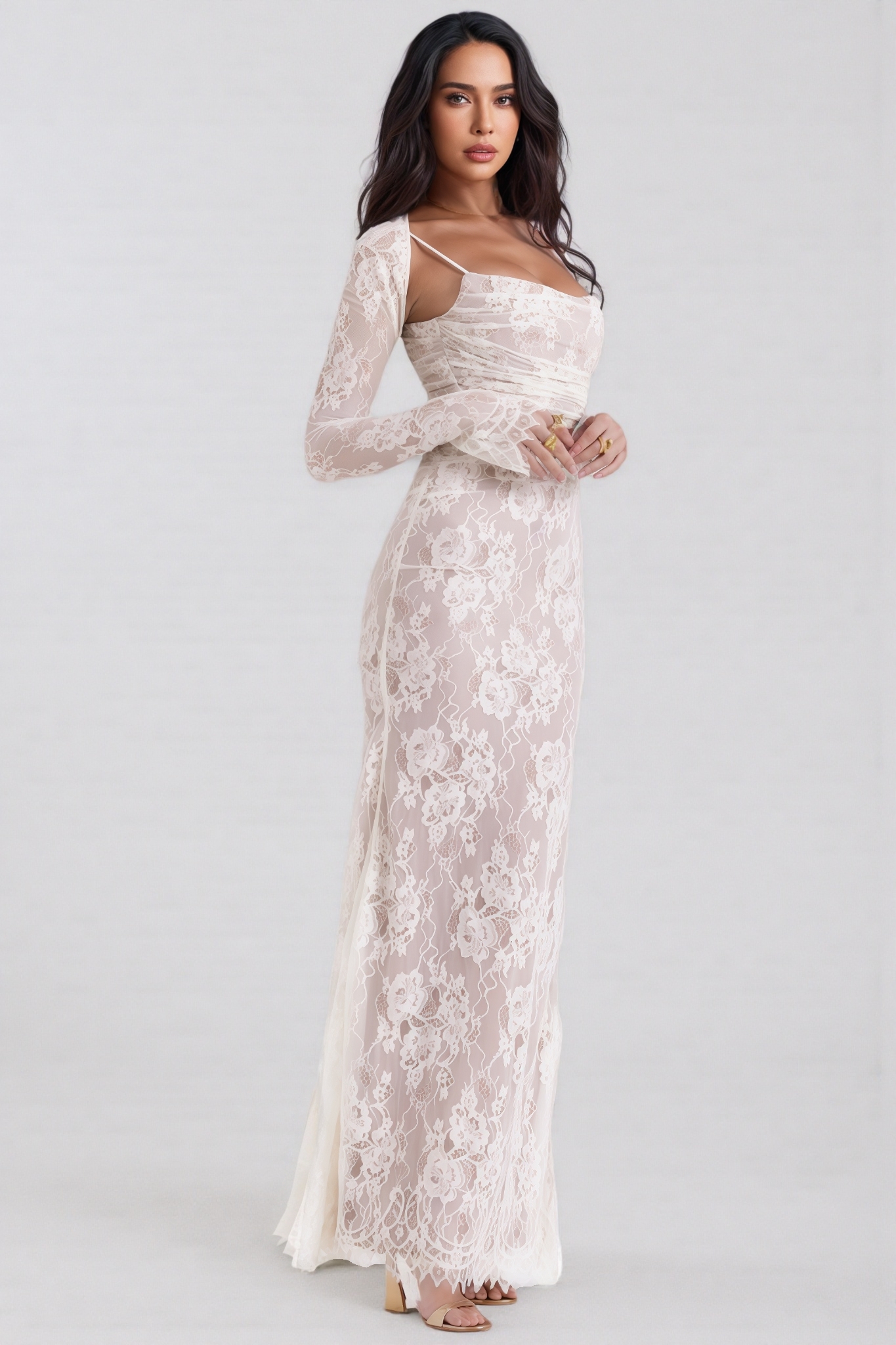 Yoshi Vintage Cream Lace Maxi Dress