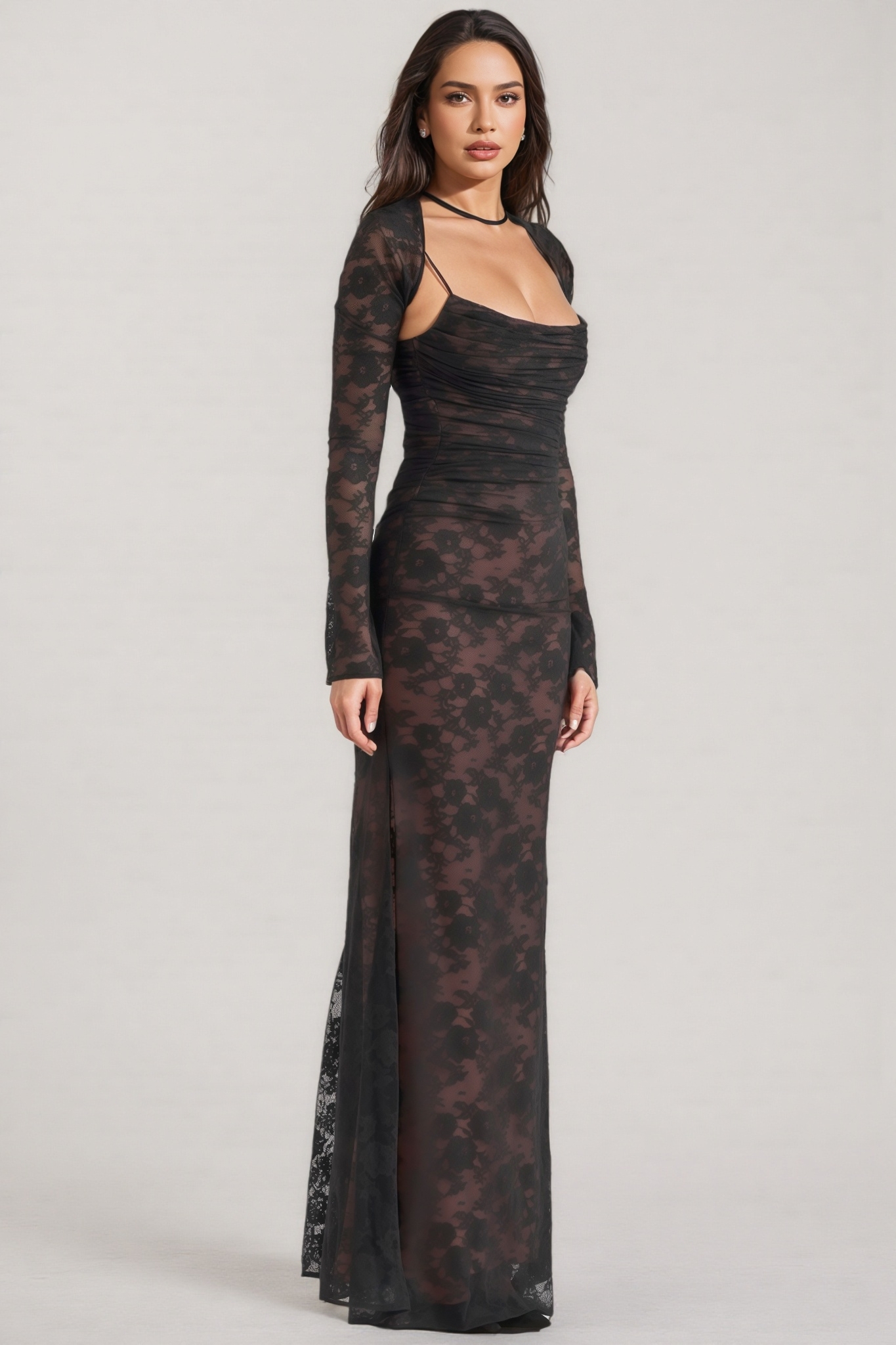 Xaver Black Lace Maxi Dress
