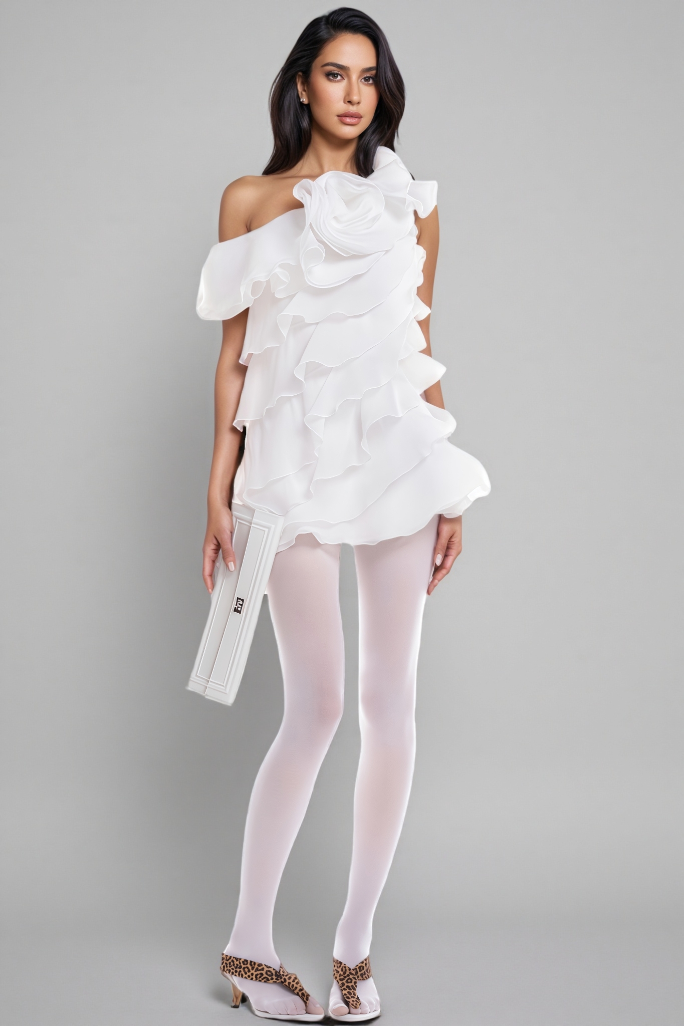 Iskrak White 3D Flower Mini Dress