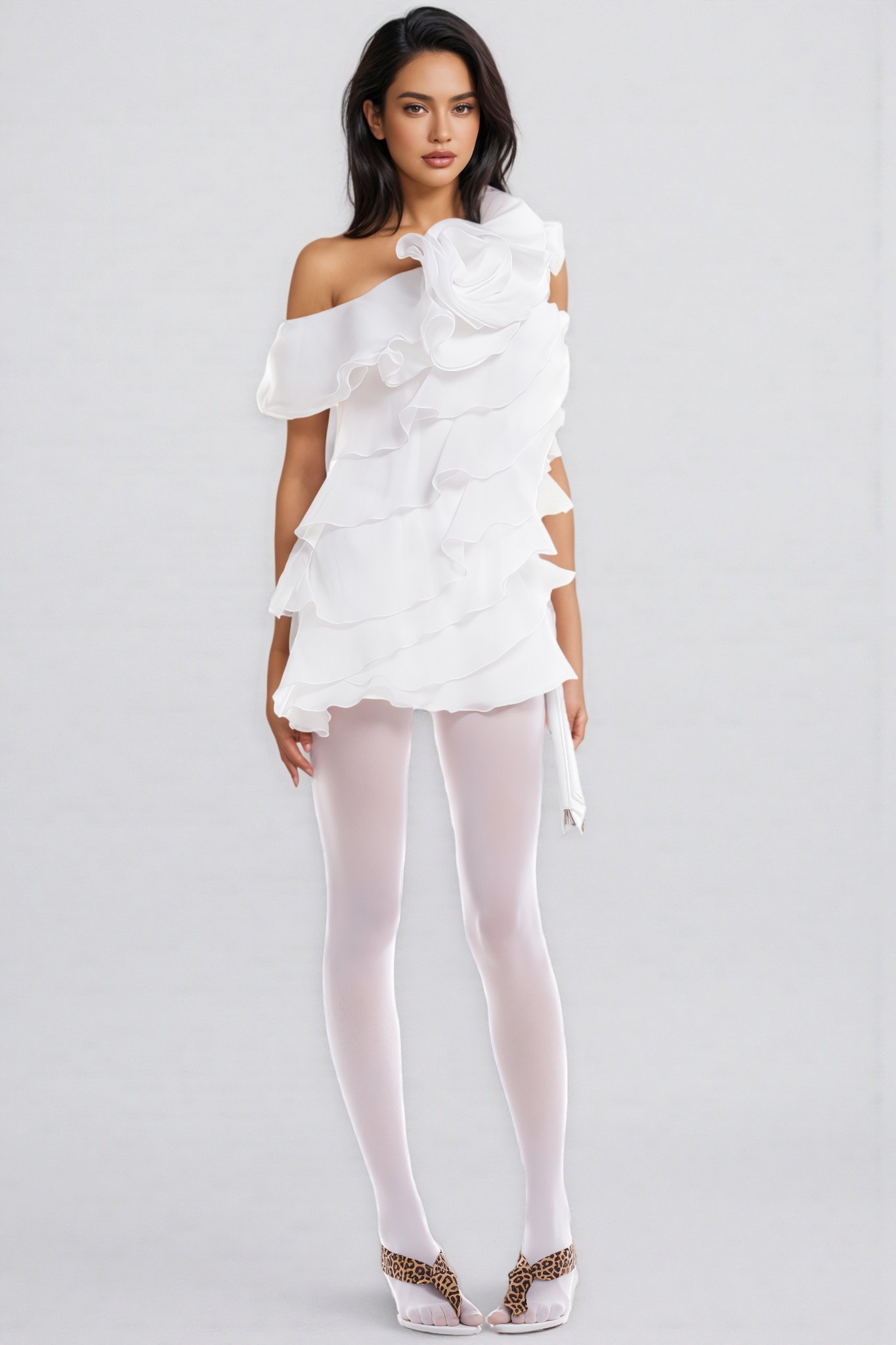 Iskrak White 3D Flower Mini Dress