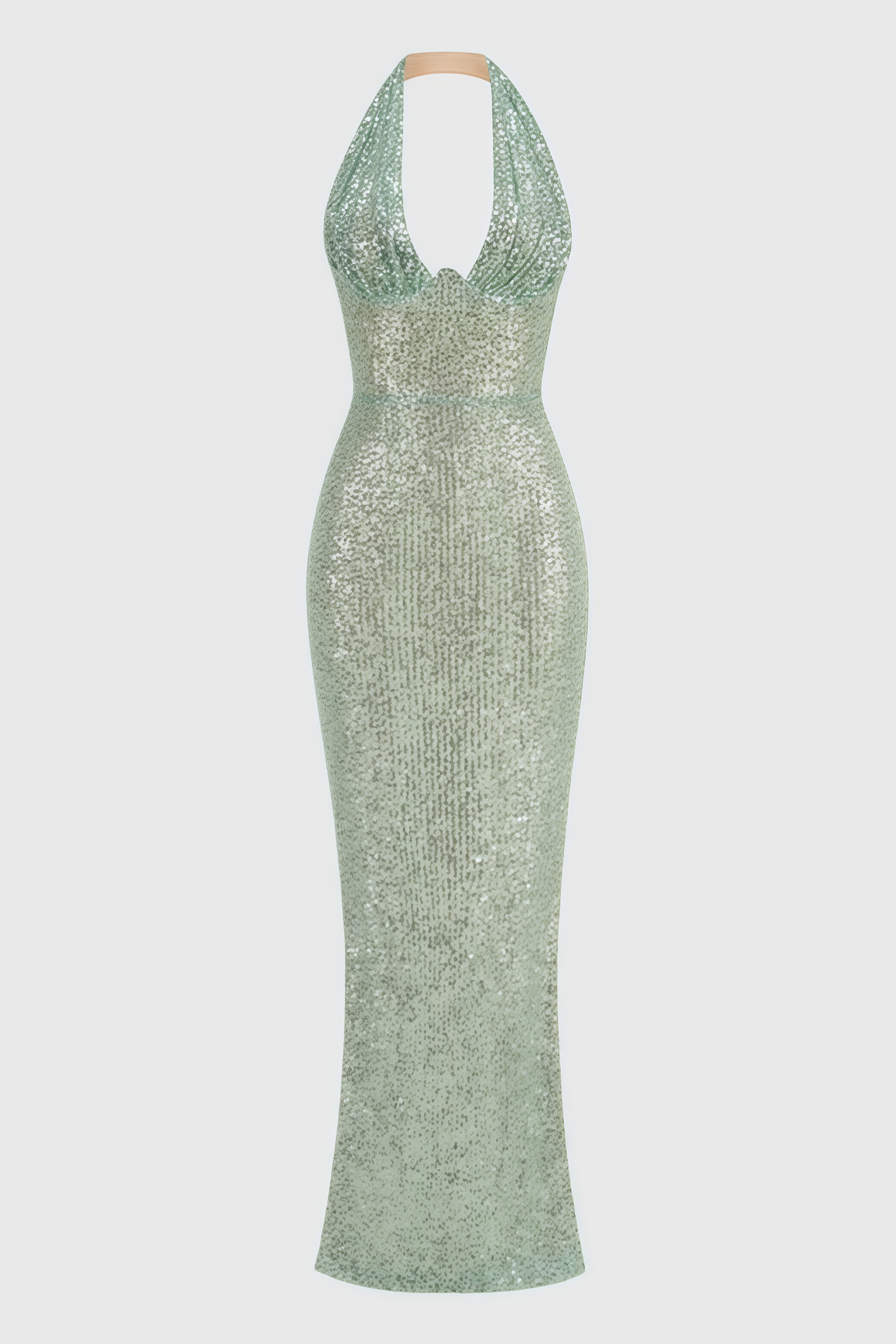 Elsinx Green Backless Sequin Maxi Dress