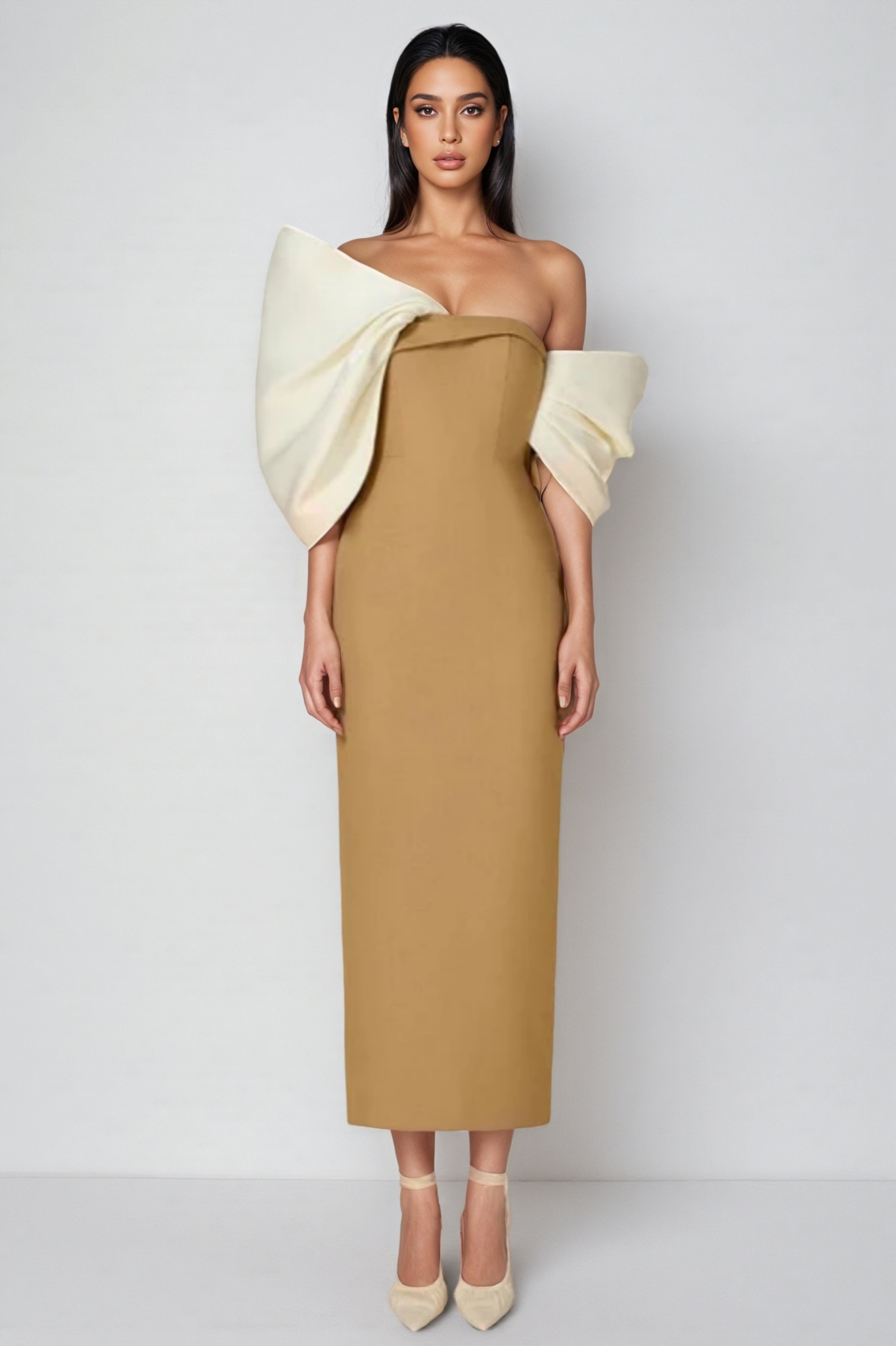 Belia Strapless 3D Bow Maxi Dress-Yellow