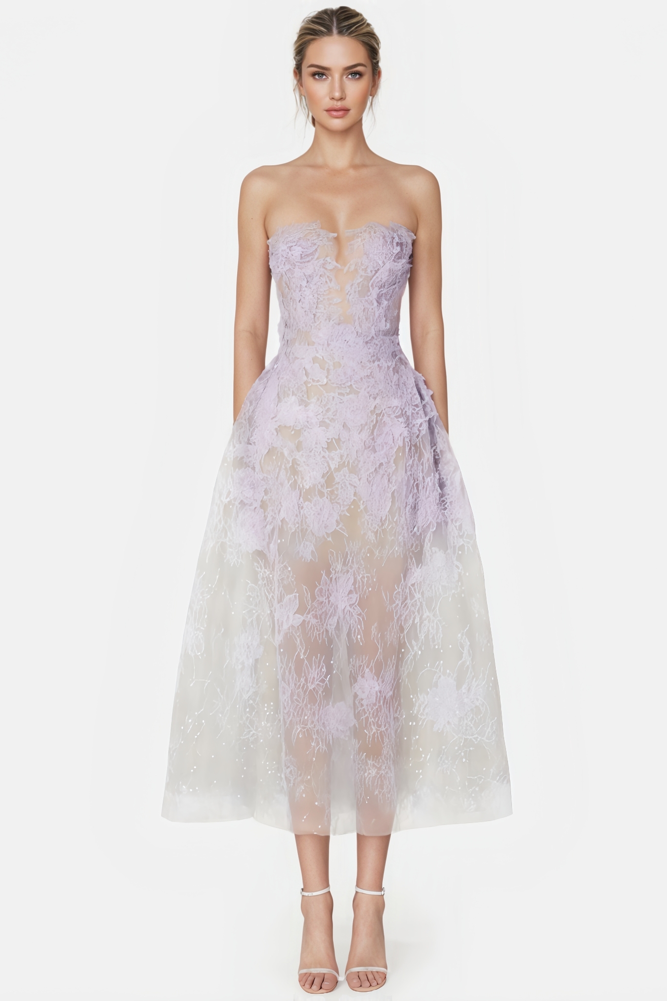 Freye Violet Beaded Lace Midi Dress