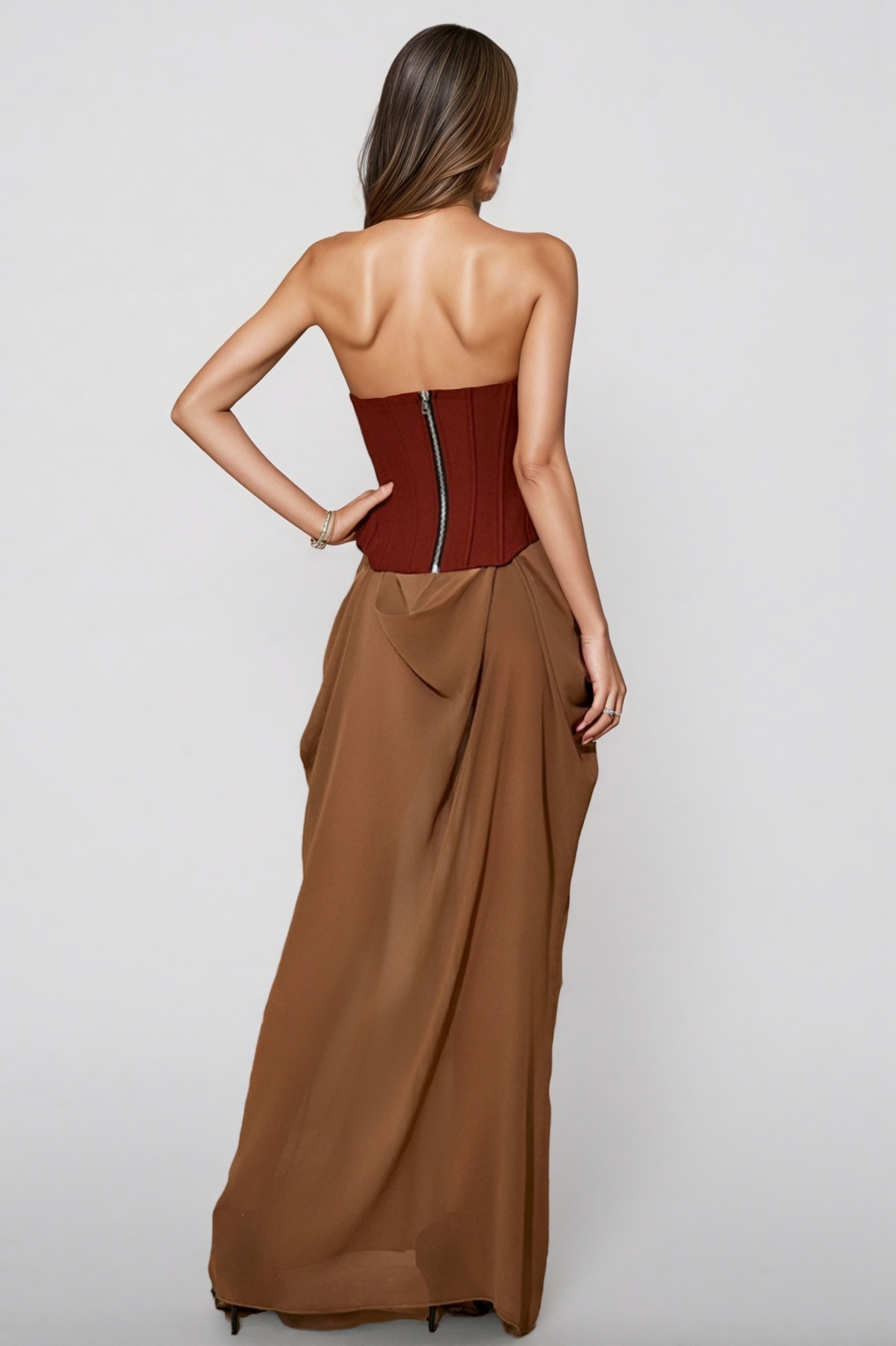 Tessd Strapless Patchwork Details Maxi Dress