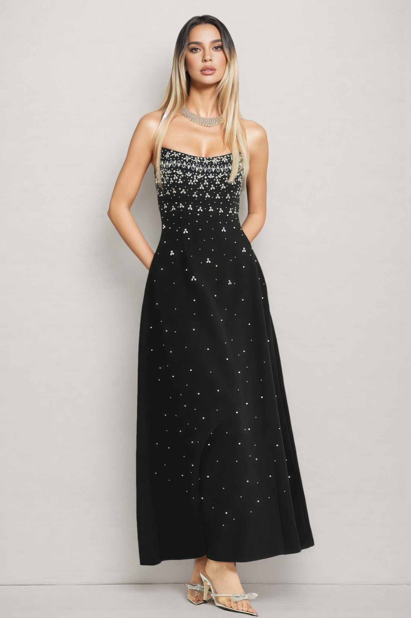 Evrona Bustier Diamonds Maxi Dress 