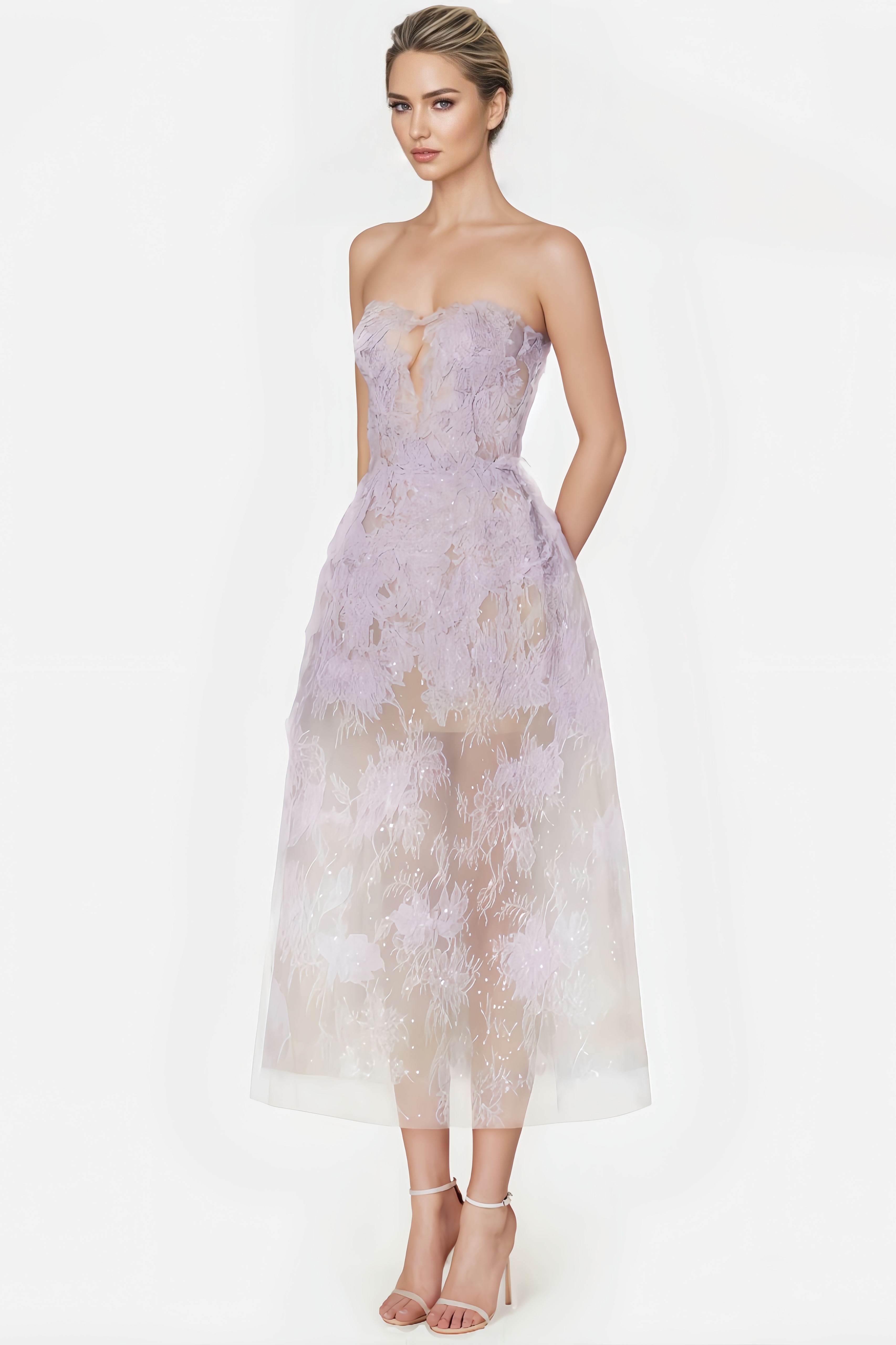 Freye Violet Beaded Lace Midi Dress