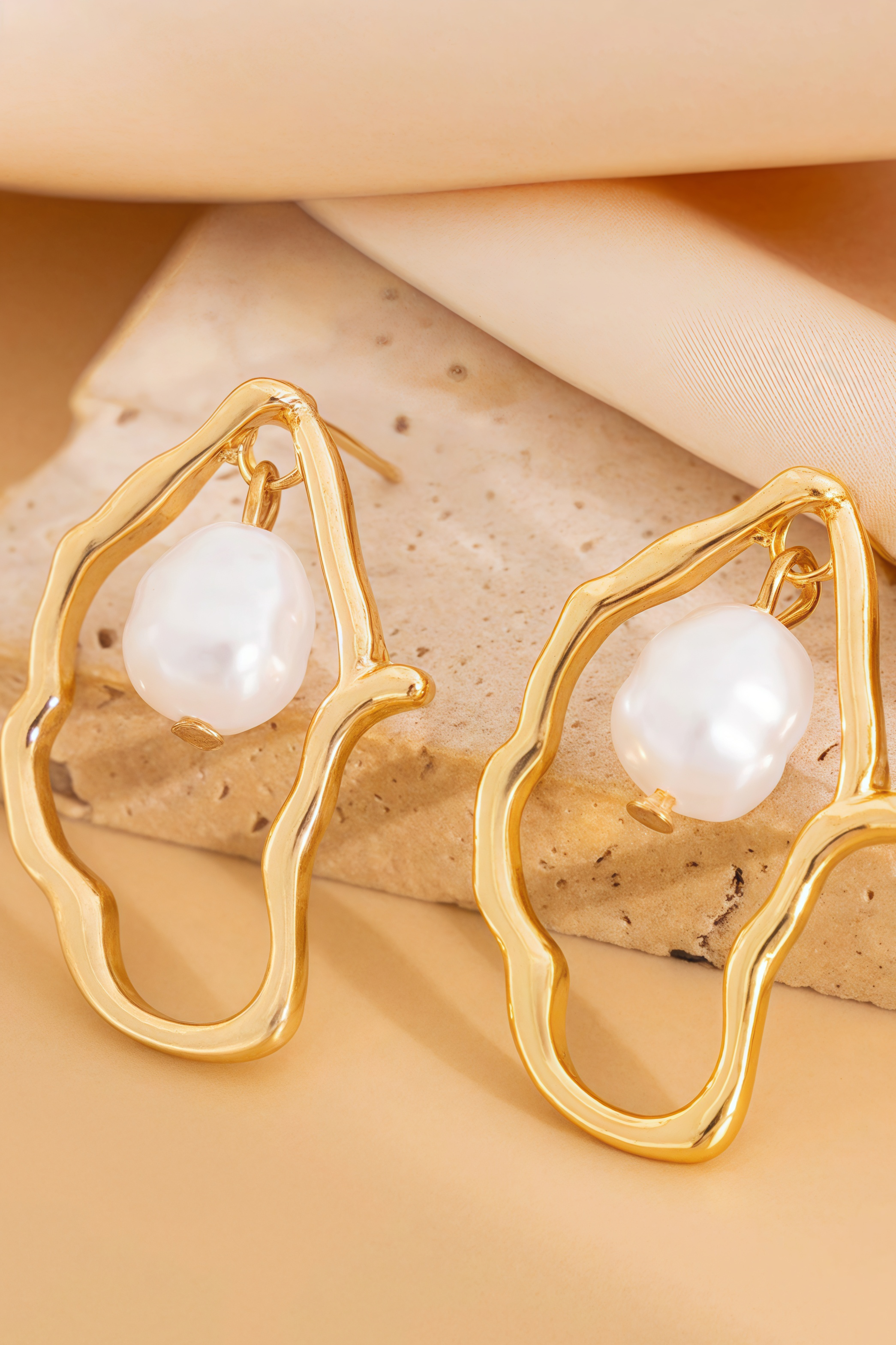 Adriel Pearl Dangle Irregular Hoop Stud Earrings