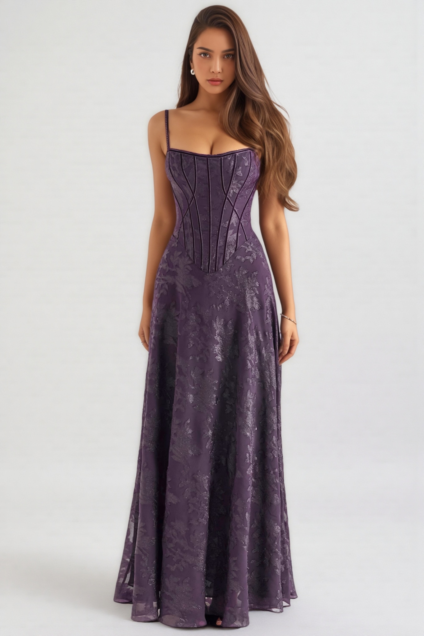 Carlotta Purple Sequin Flower Lace Maxi Dress