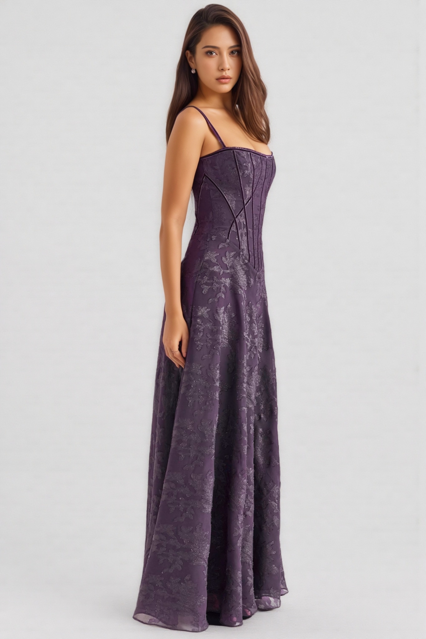 Carlotta Purple Sequin Flower Lace Maxi Dress