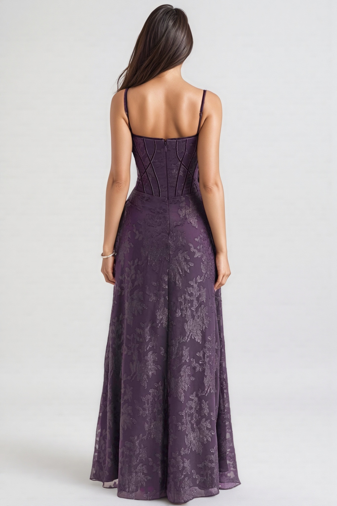 Carlotta Purple Sequin Flower Lace Maxi Dress