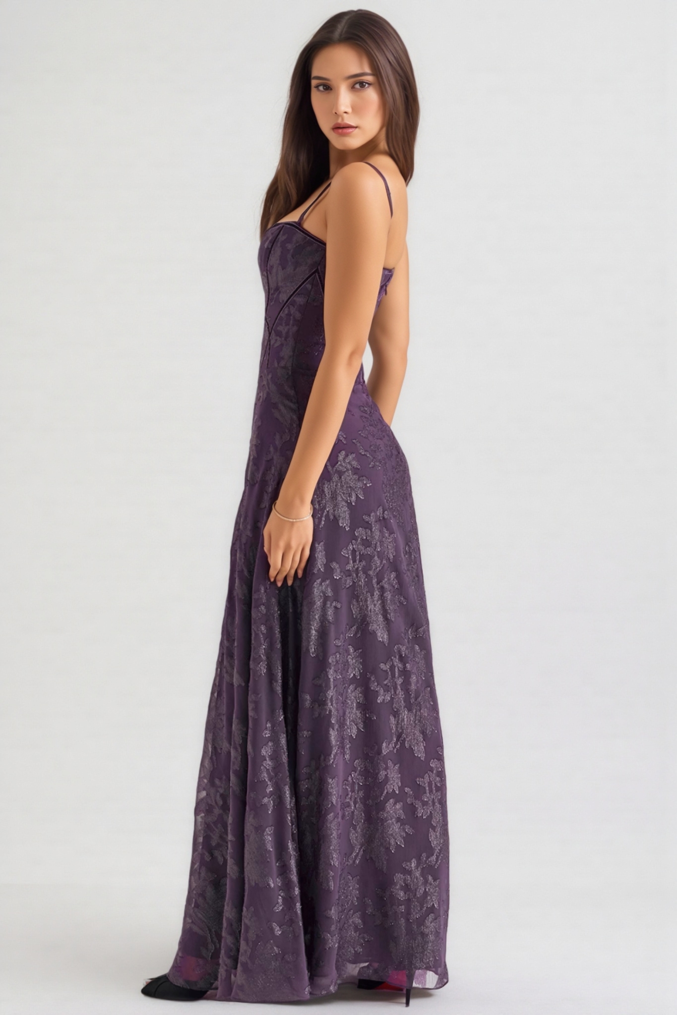 Carlotta Purple Sequin Flower Lace Maxi Dress