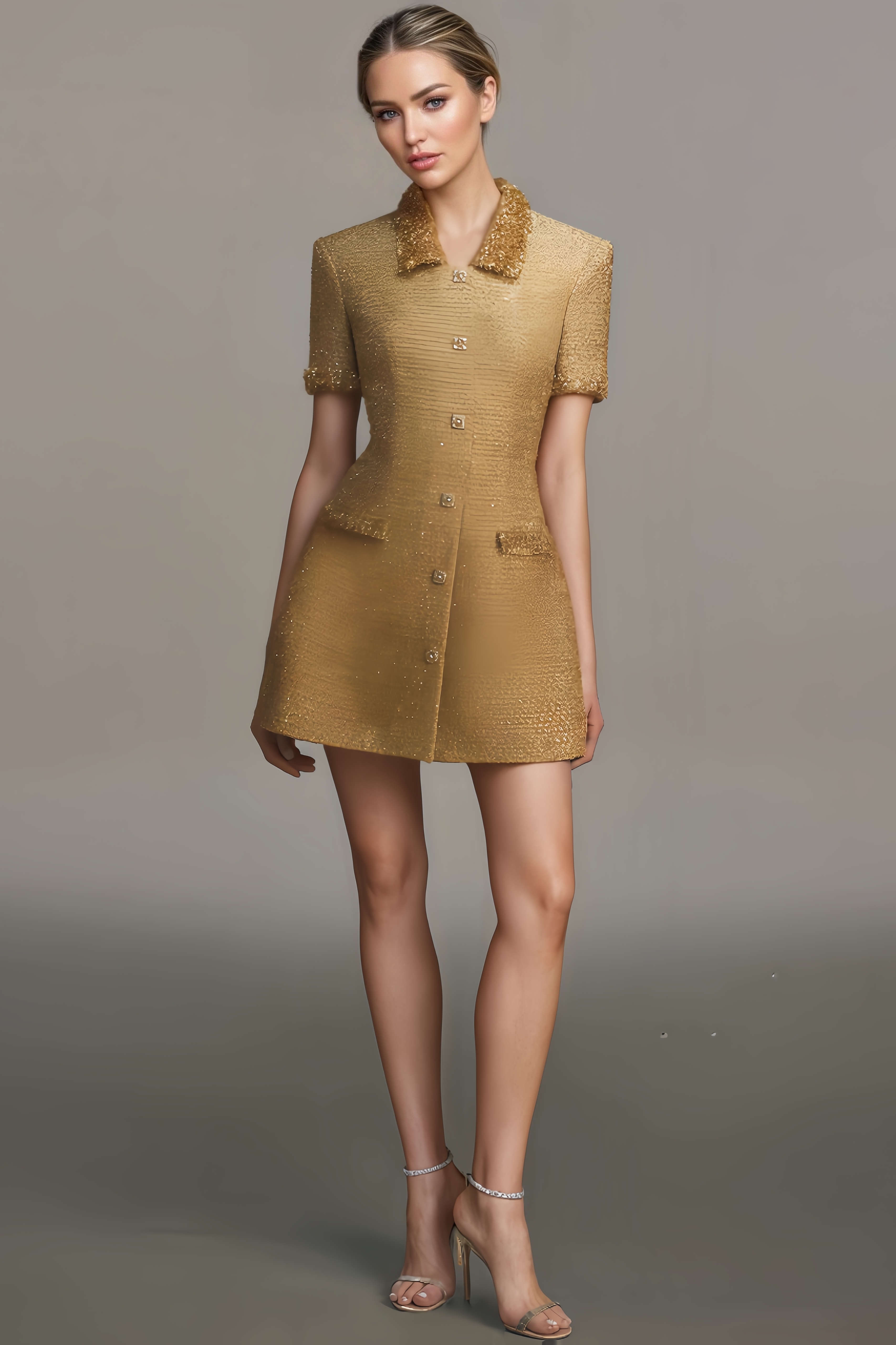 Folded Collar Button Mini Dress