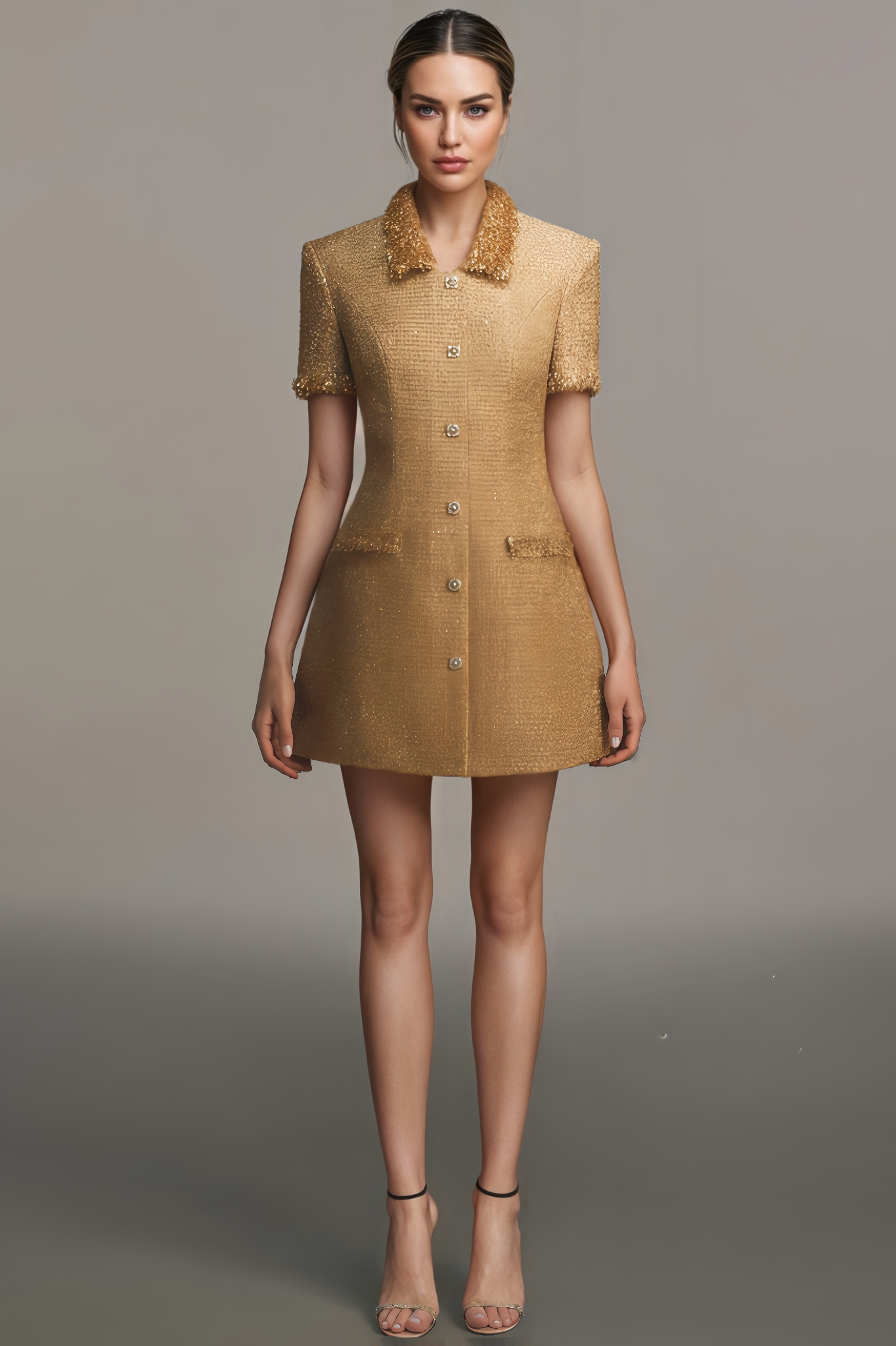 Folded Collar Button Mini Dress