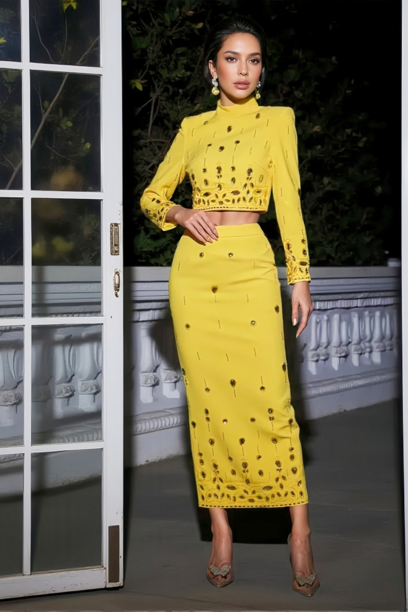 Yenia Beaded Short Top Maxi Dress Two-Piece Set