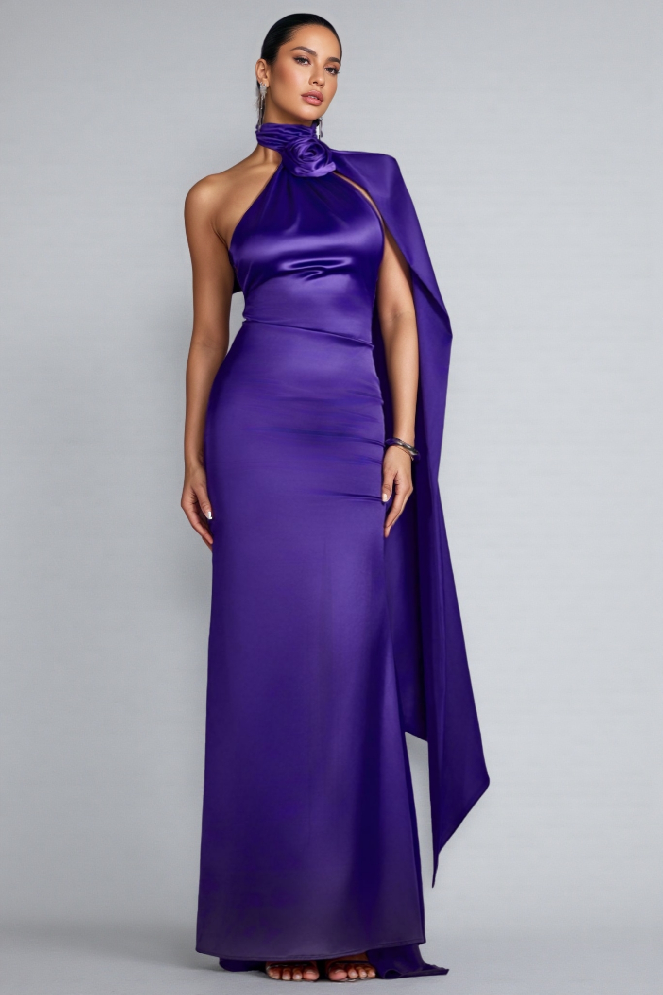 Valentina Halter Floral Maxi Satin Dress