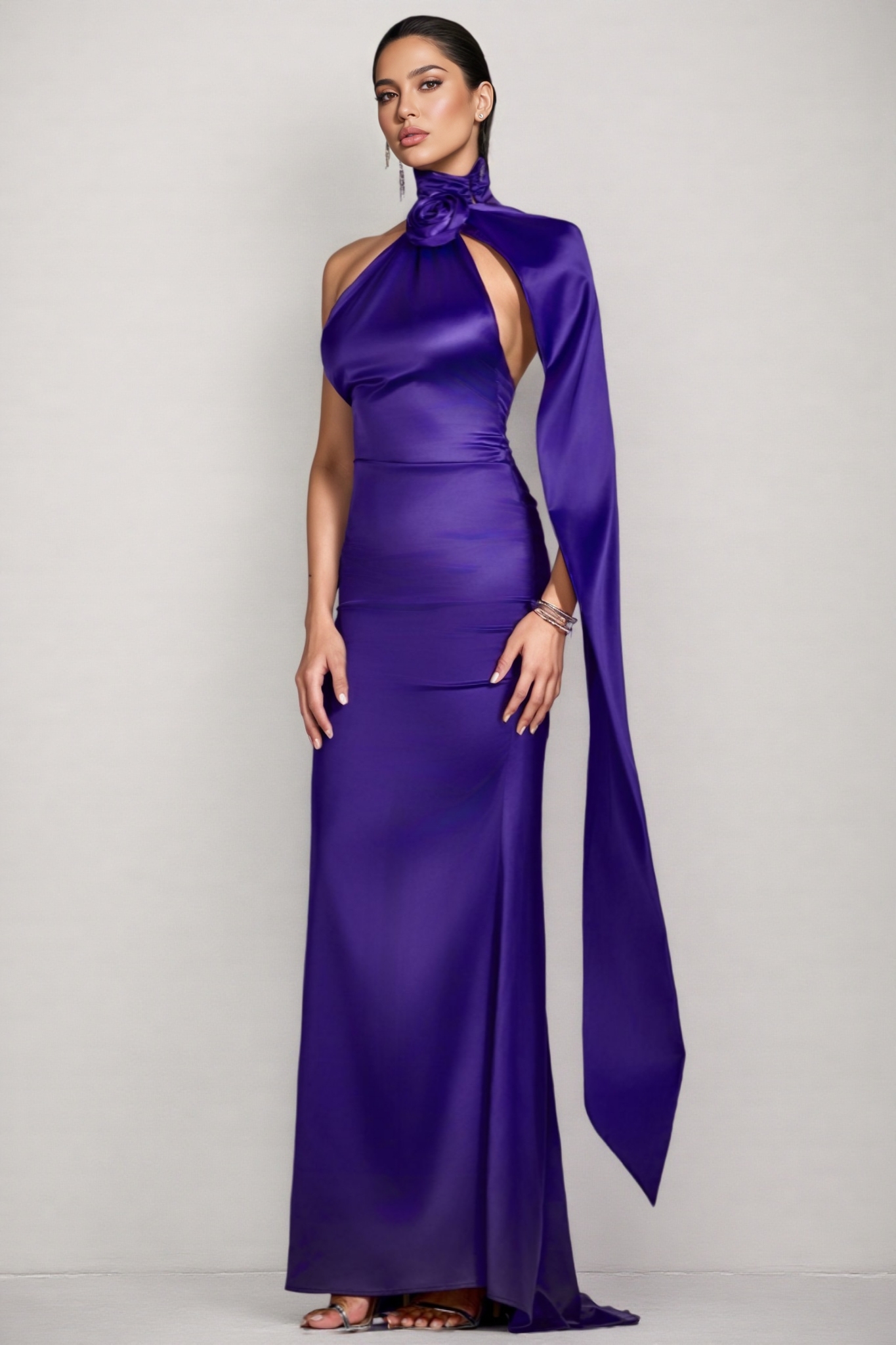 Valentina Halter Floral Maxi Satin Dress