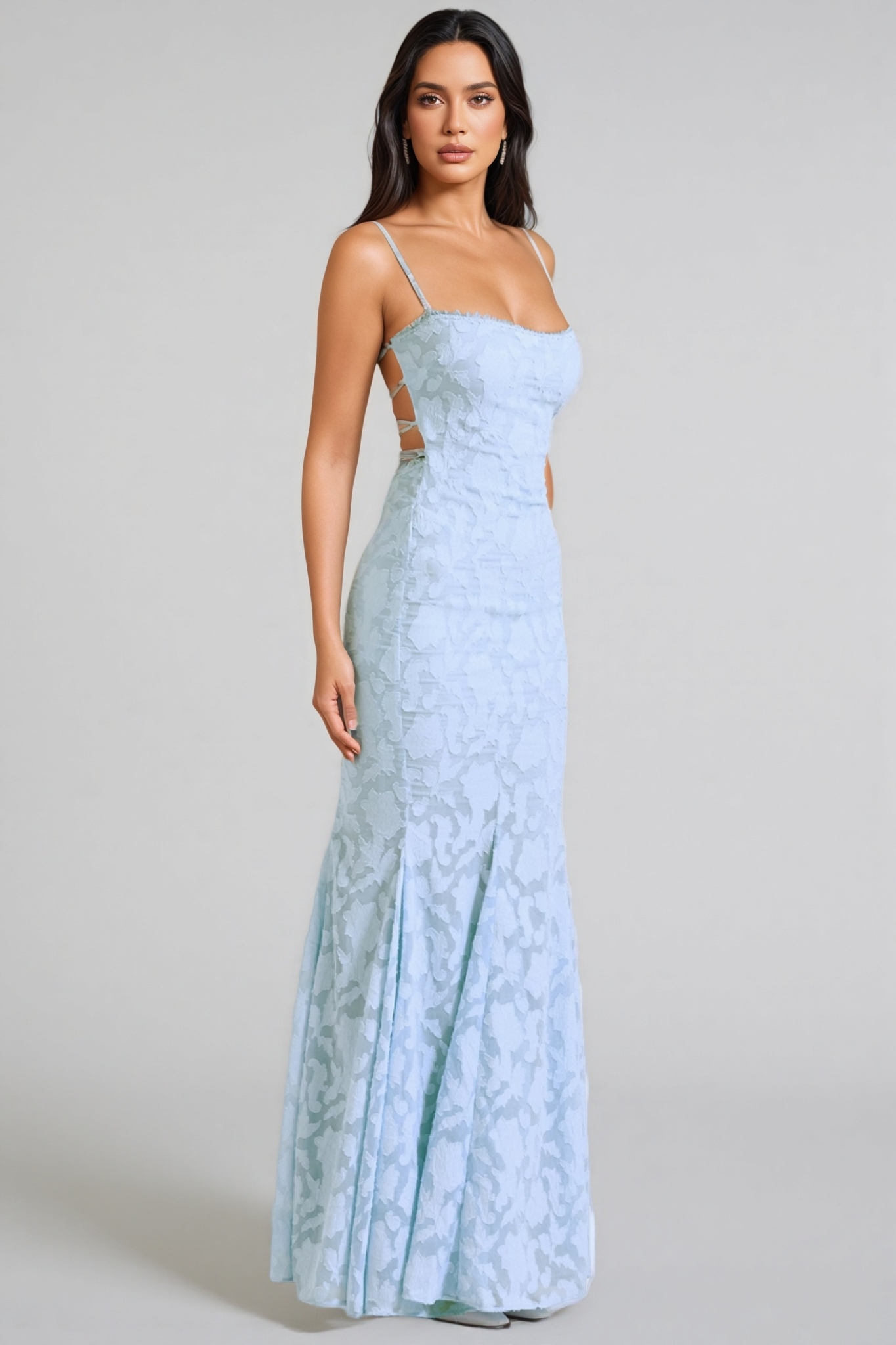 Varenf Bluebell Lace Up Back Maxi Dress