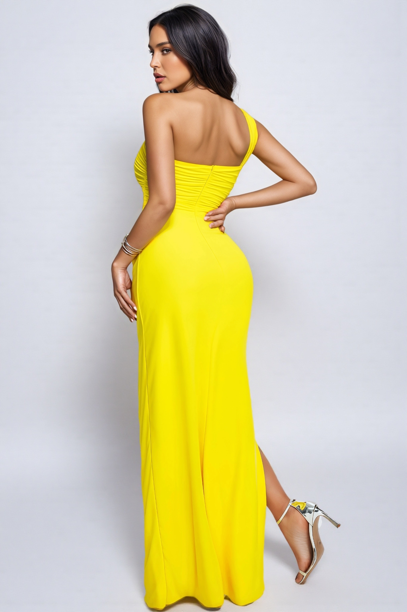 Opal One Shoulder Mesh Slit Maxi Dress