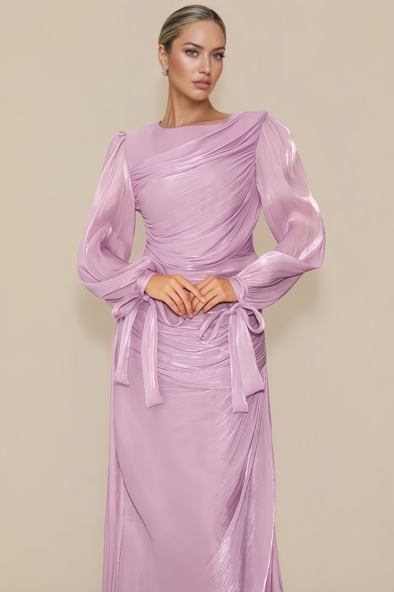 Rebel Sleeve Ruched Maxi Dress