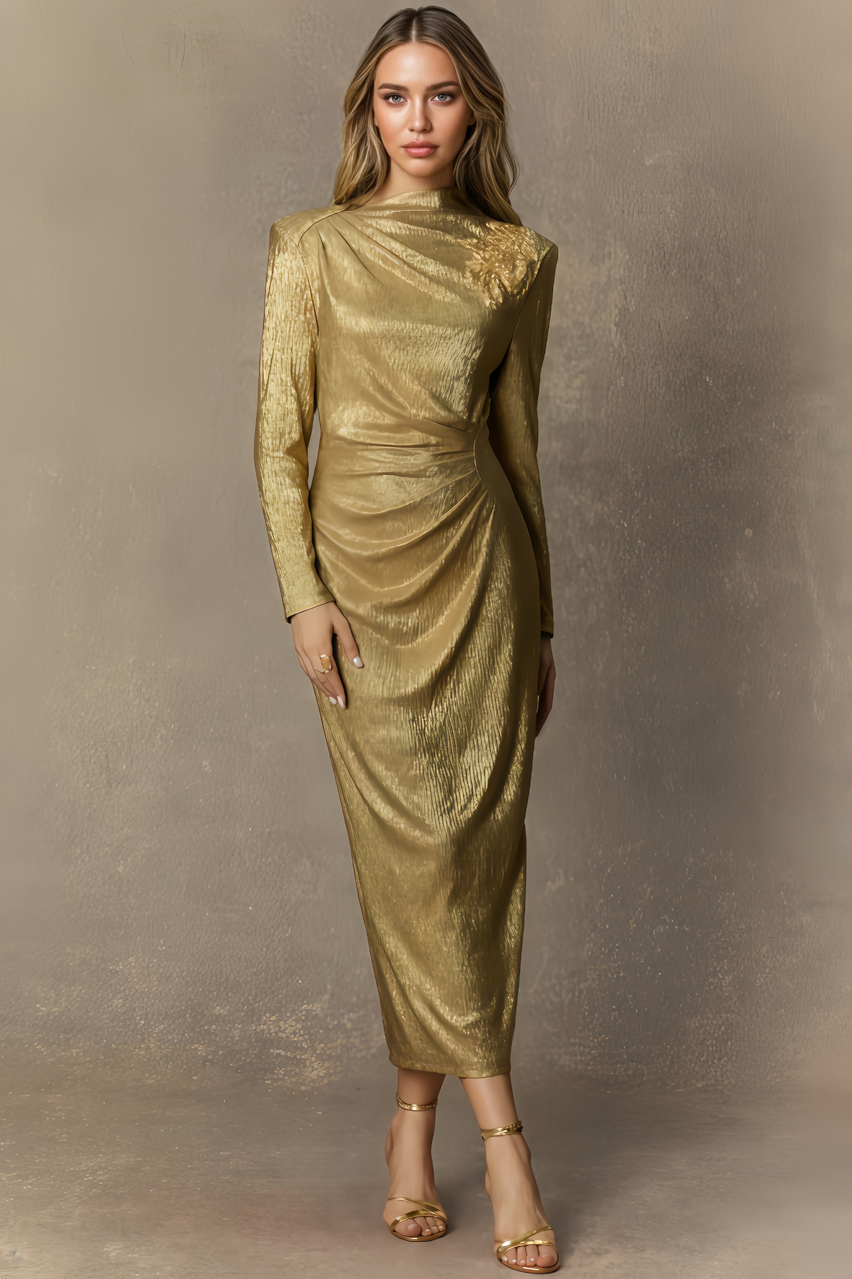 Miley Floral Embellished Texture Midi Dress