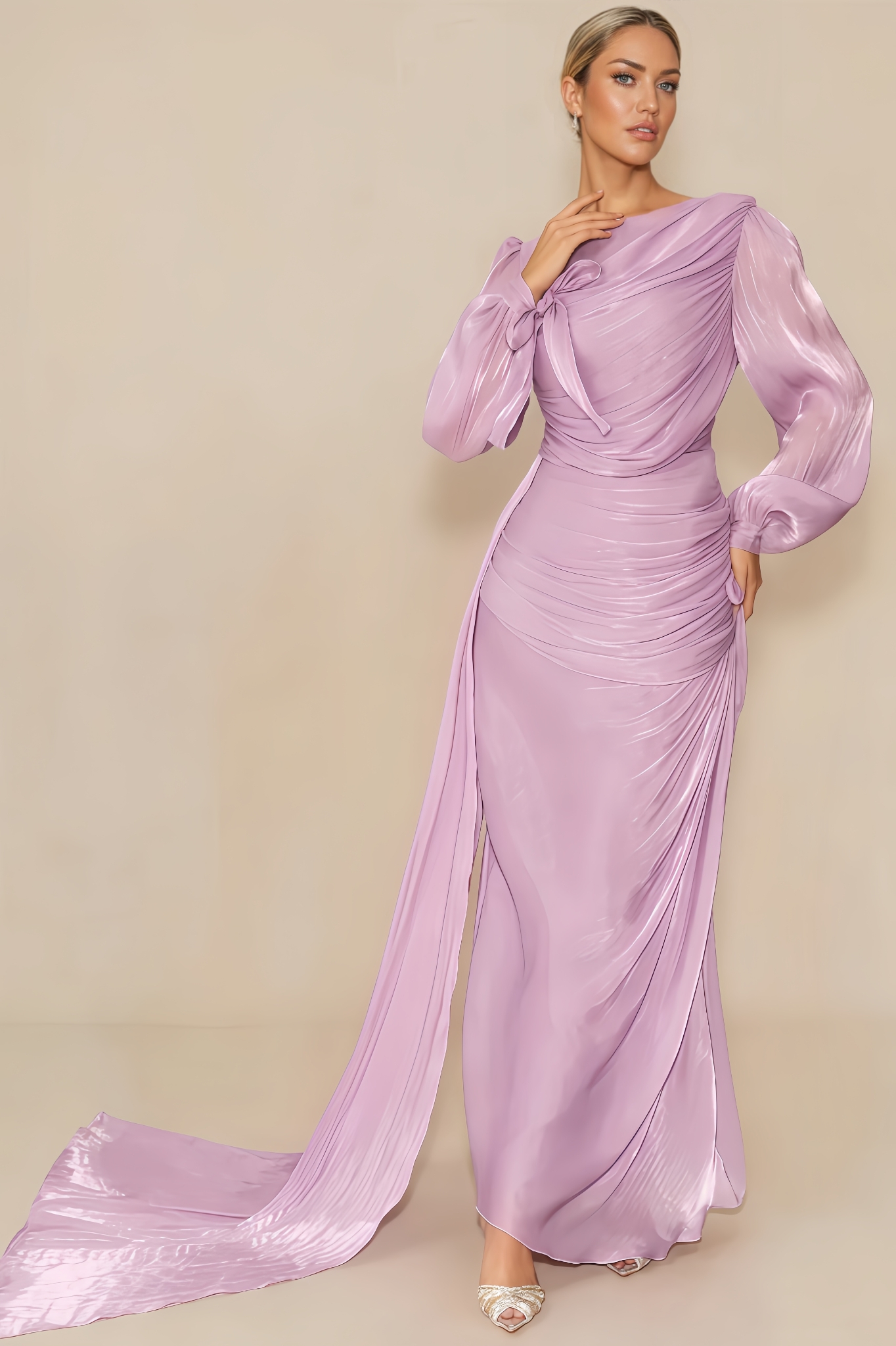 Rebel Sleeve Ruched Maxi Dress