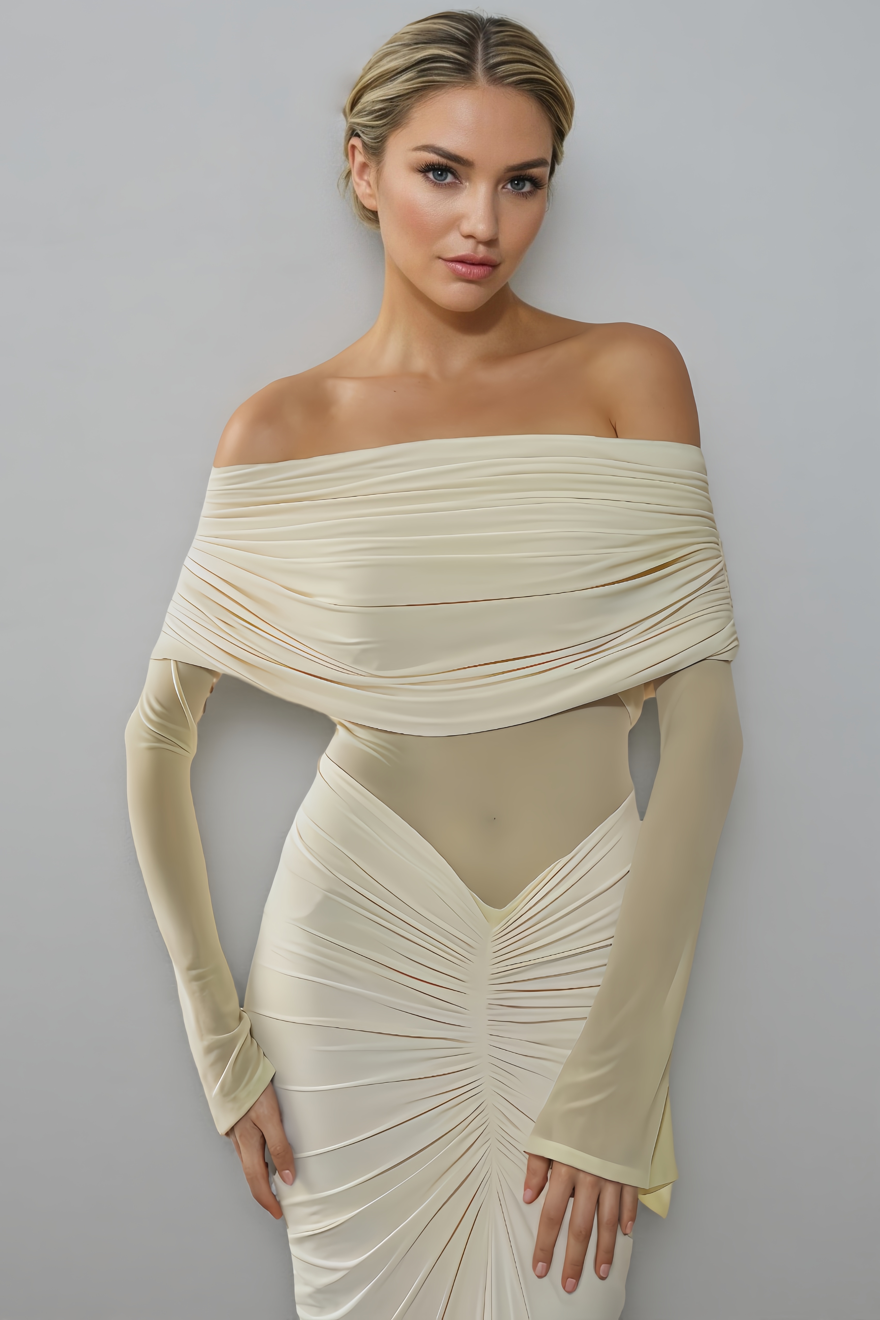 Una Off-The-Shoulder Pleated Maxi Dress