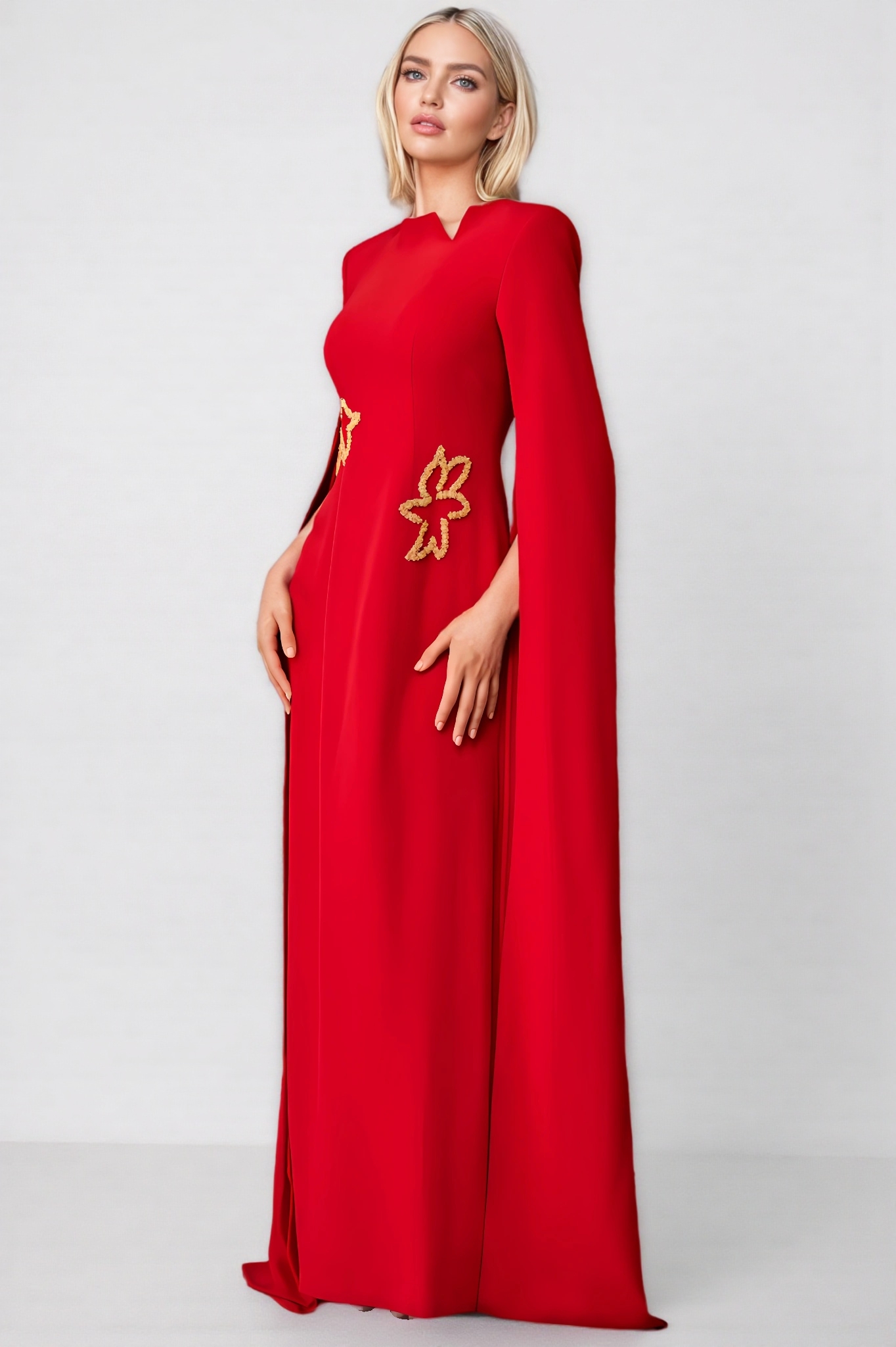 Dasaka Cape Sleeve Embellished Maxi Dress