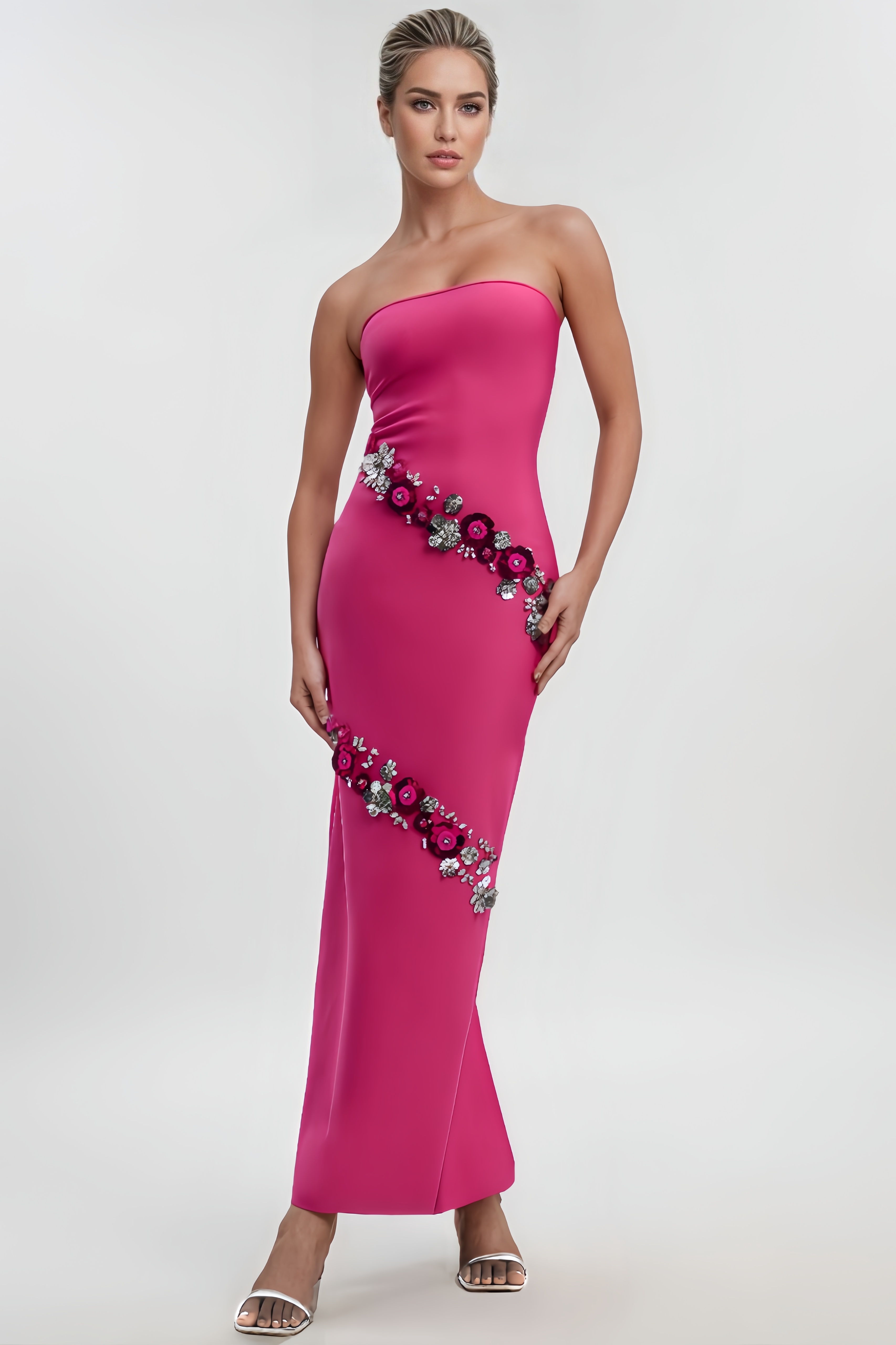 Rowdy Strapless Floral Bandage Maxi Dress