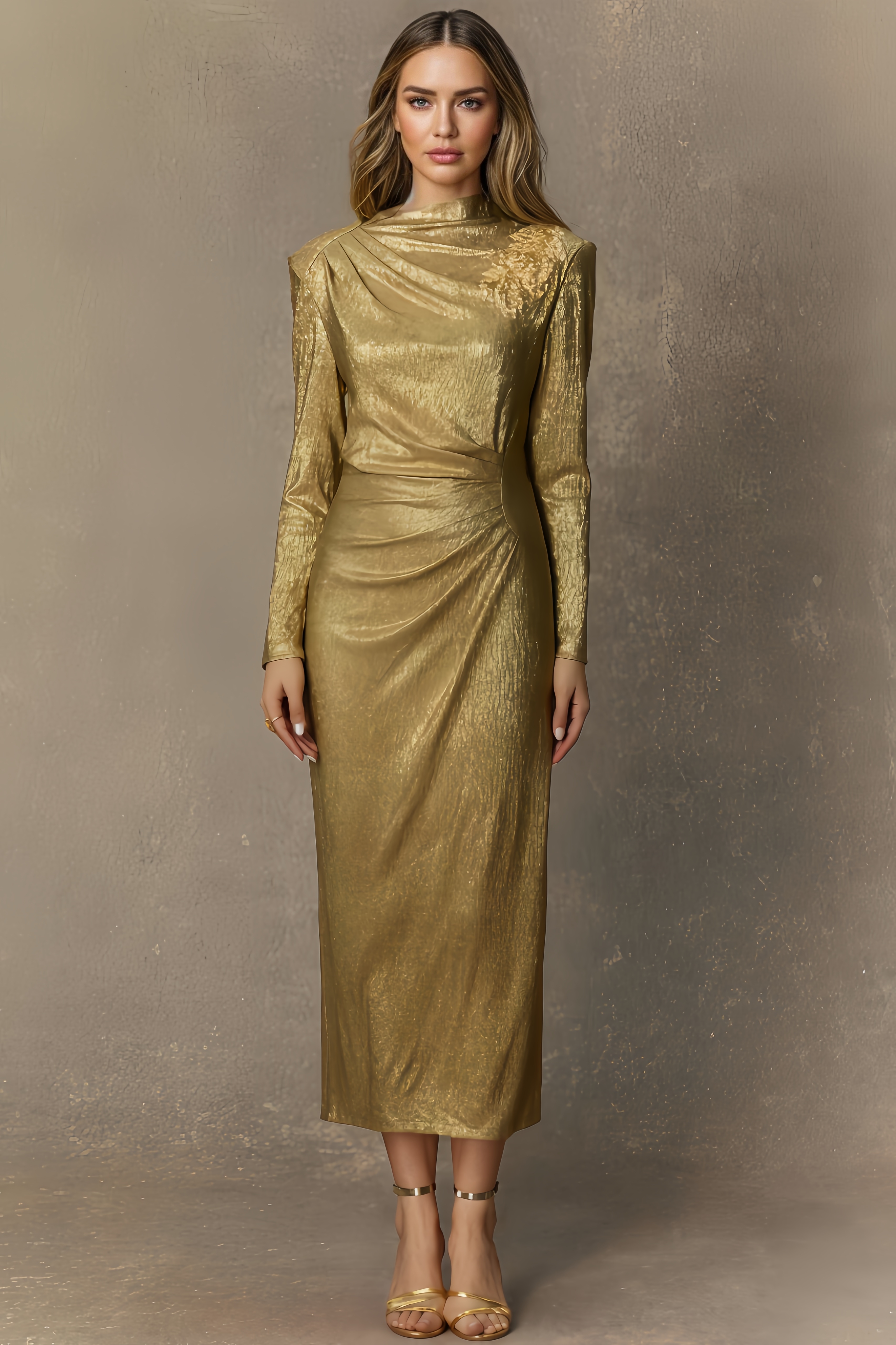 Miley Floral Embellished Texture Midi Dress