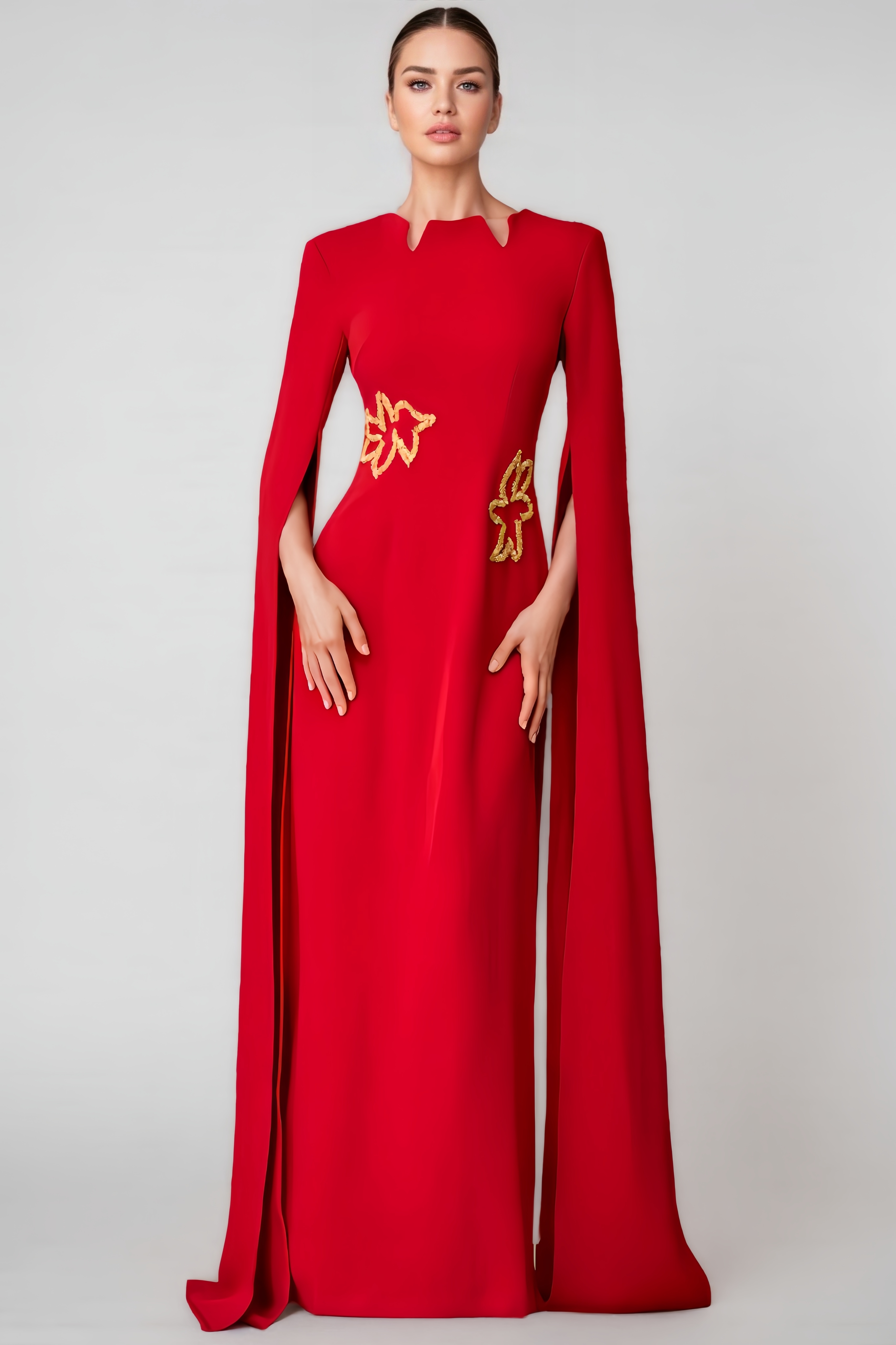 Dasaka Cape Sleeve Embellished Maxi Dress