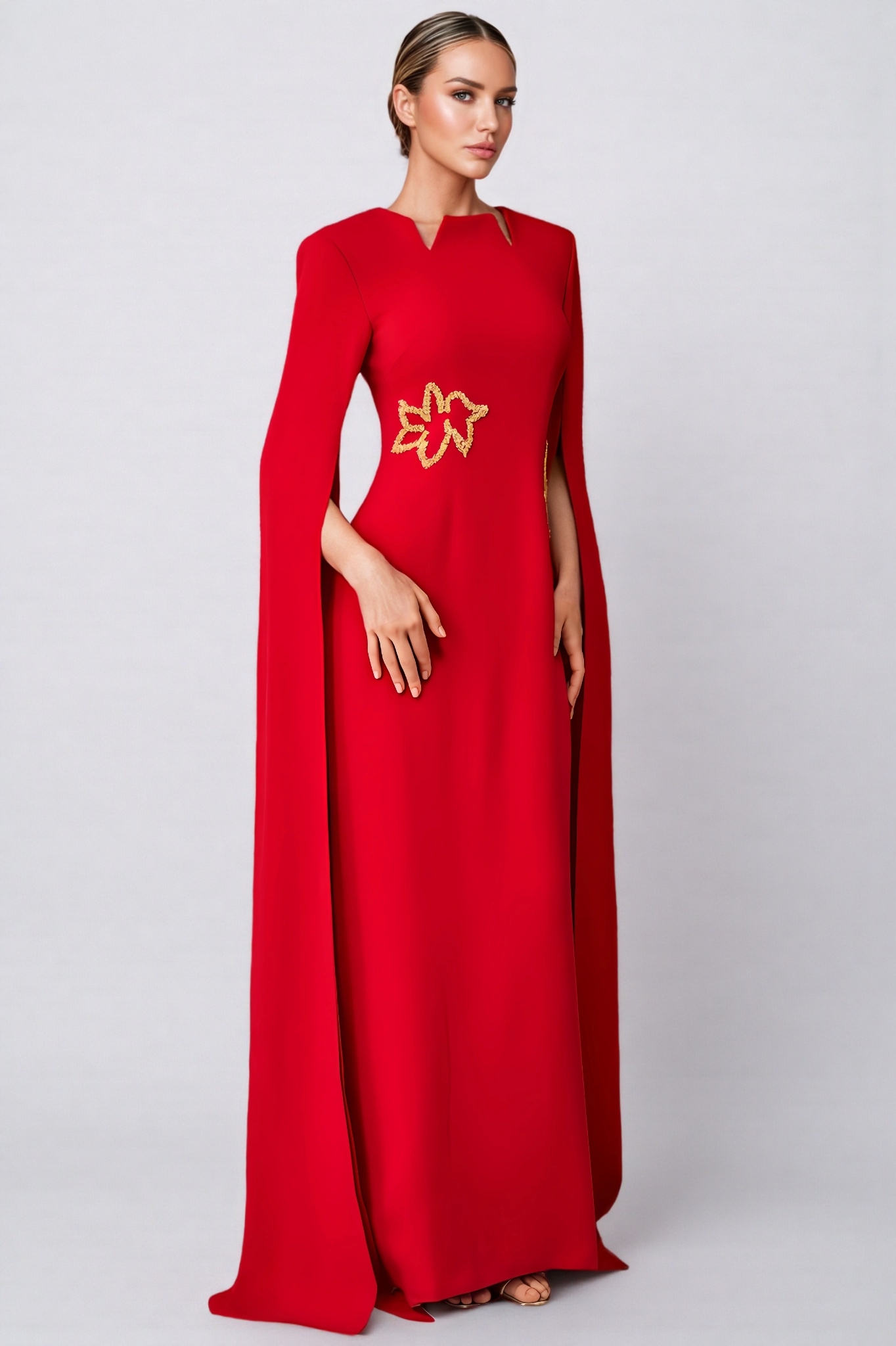 Dasaka Cape Sleeve Embellished Maxi Dress