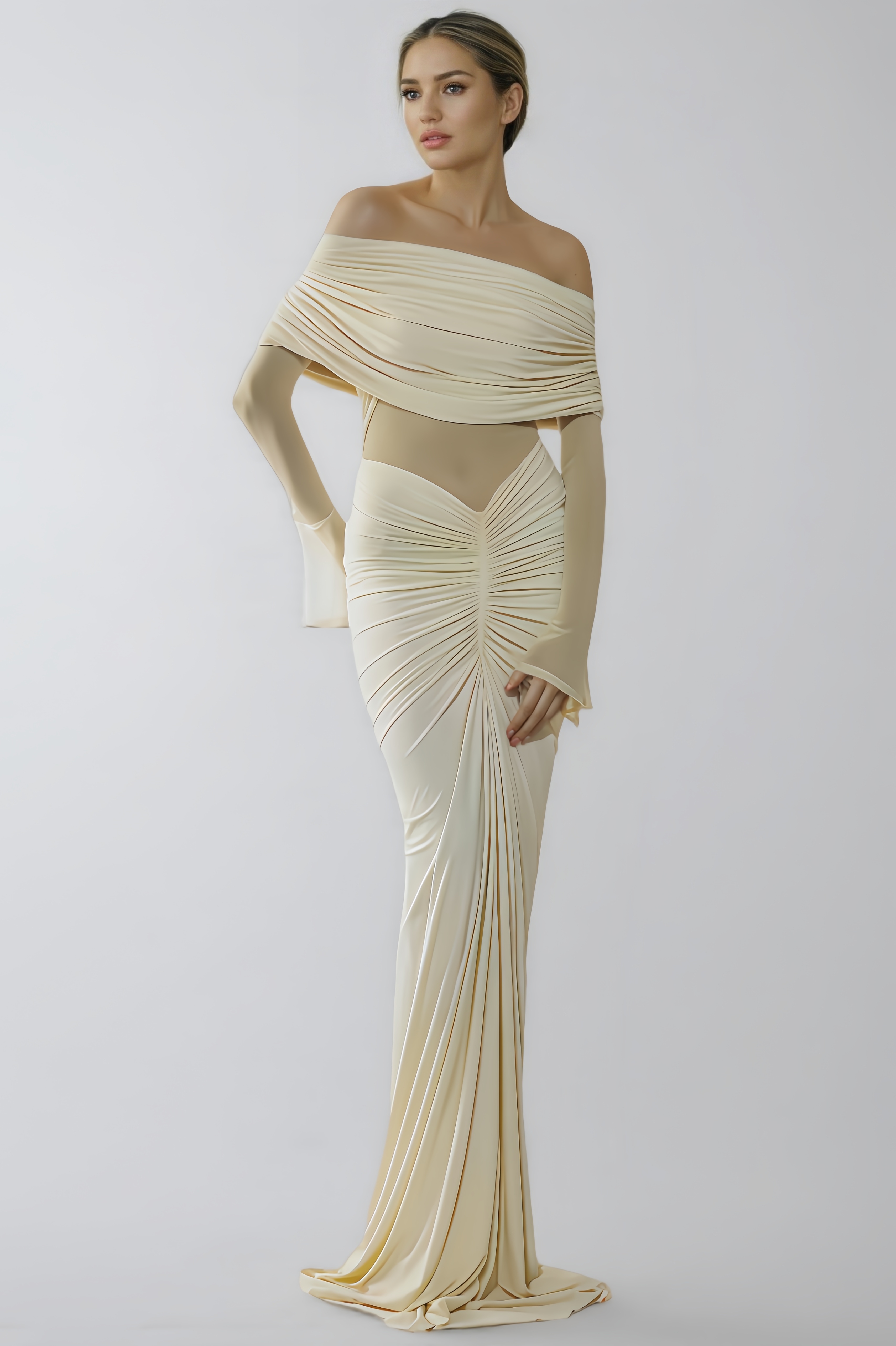 Una Off-The-Shoulder Pleated Maxi Dress