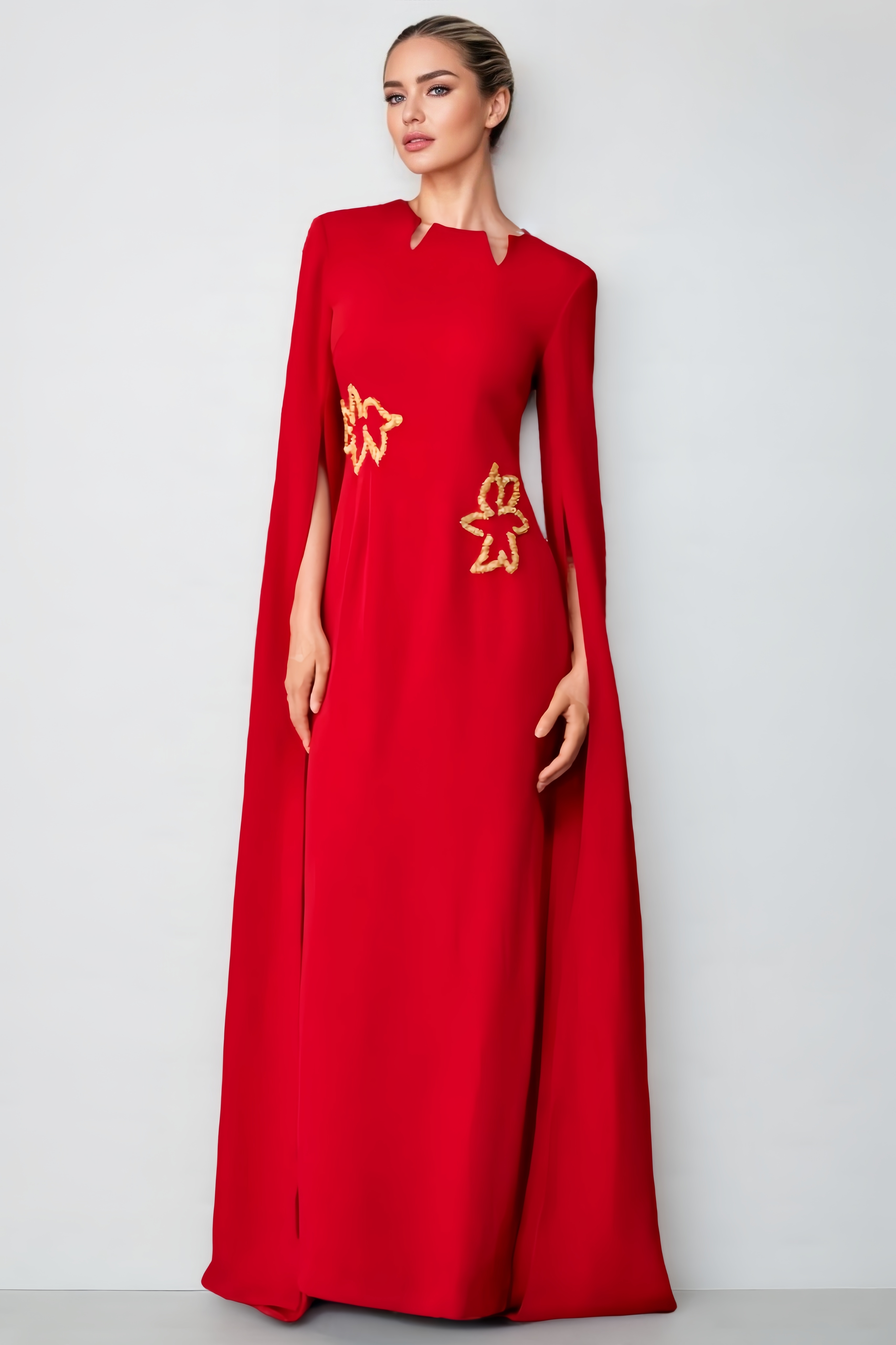 Dasaka Cape Sleeve Embellished Maxi Dress