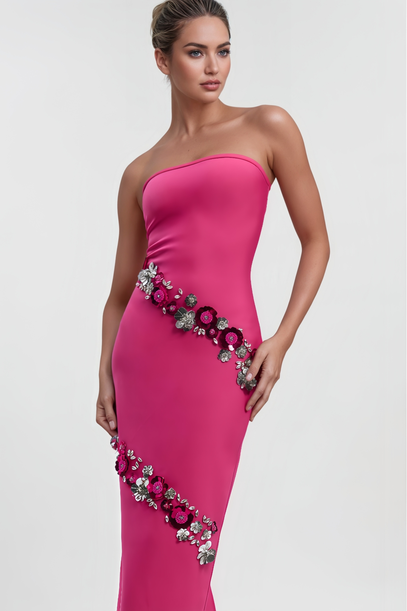 Rowdy Strapless Floral Bandage Maxi Dress