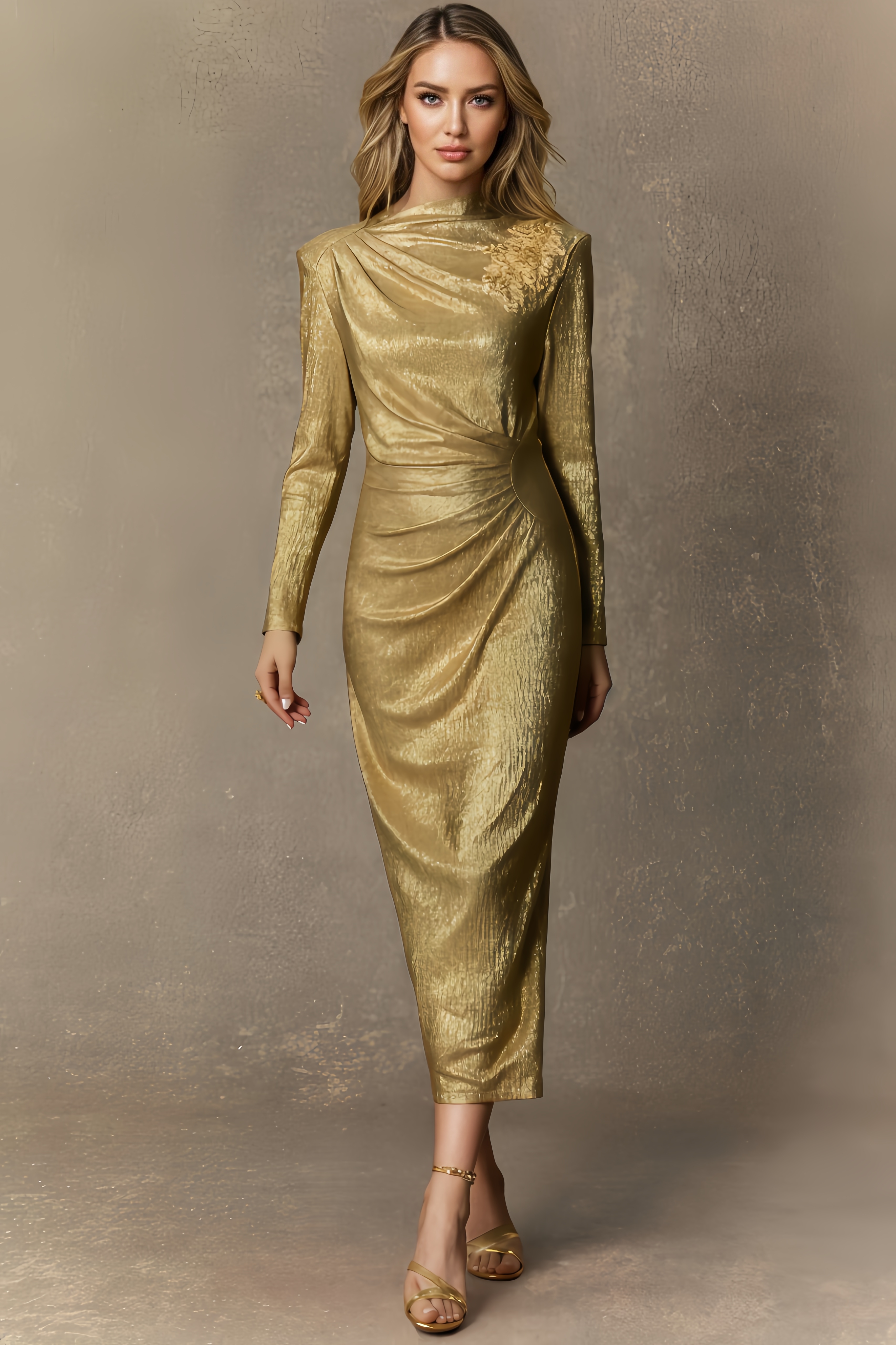 Miley Floral Embellished Texture Midi Dress