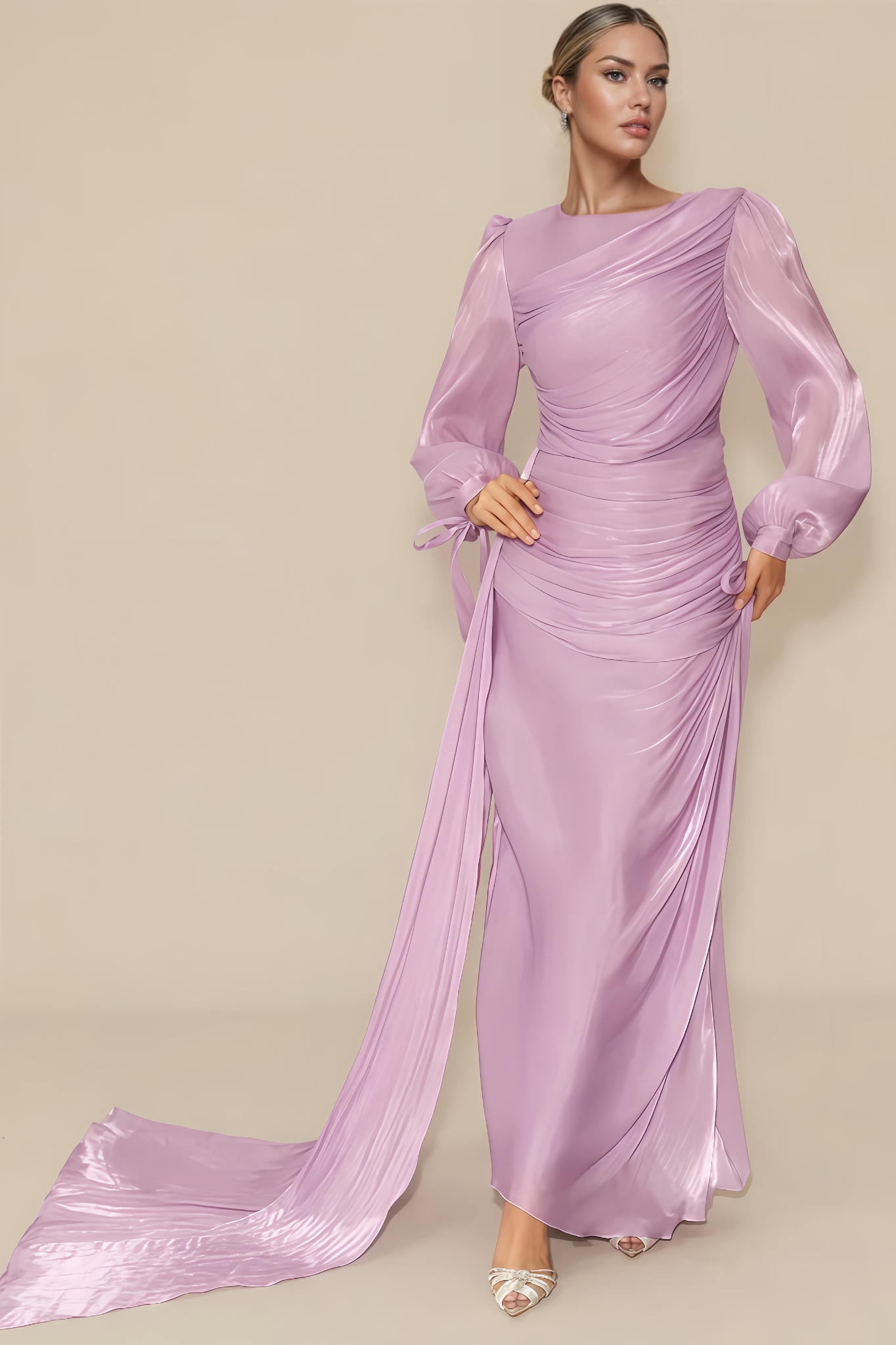 Rebel Sleeve Ruched Maxi Dress