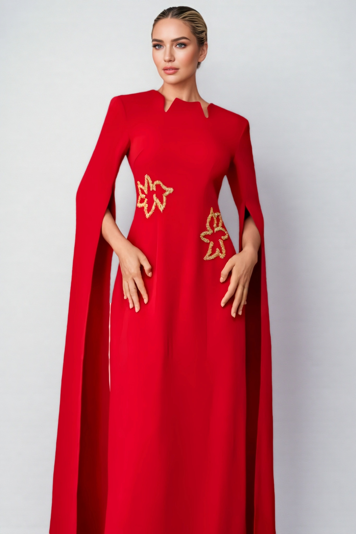 Dasaka Cape Sleeve Embellished Maxi Dress