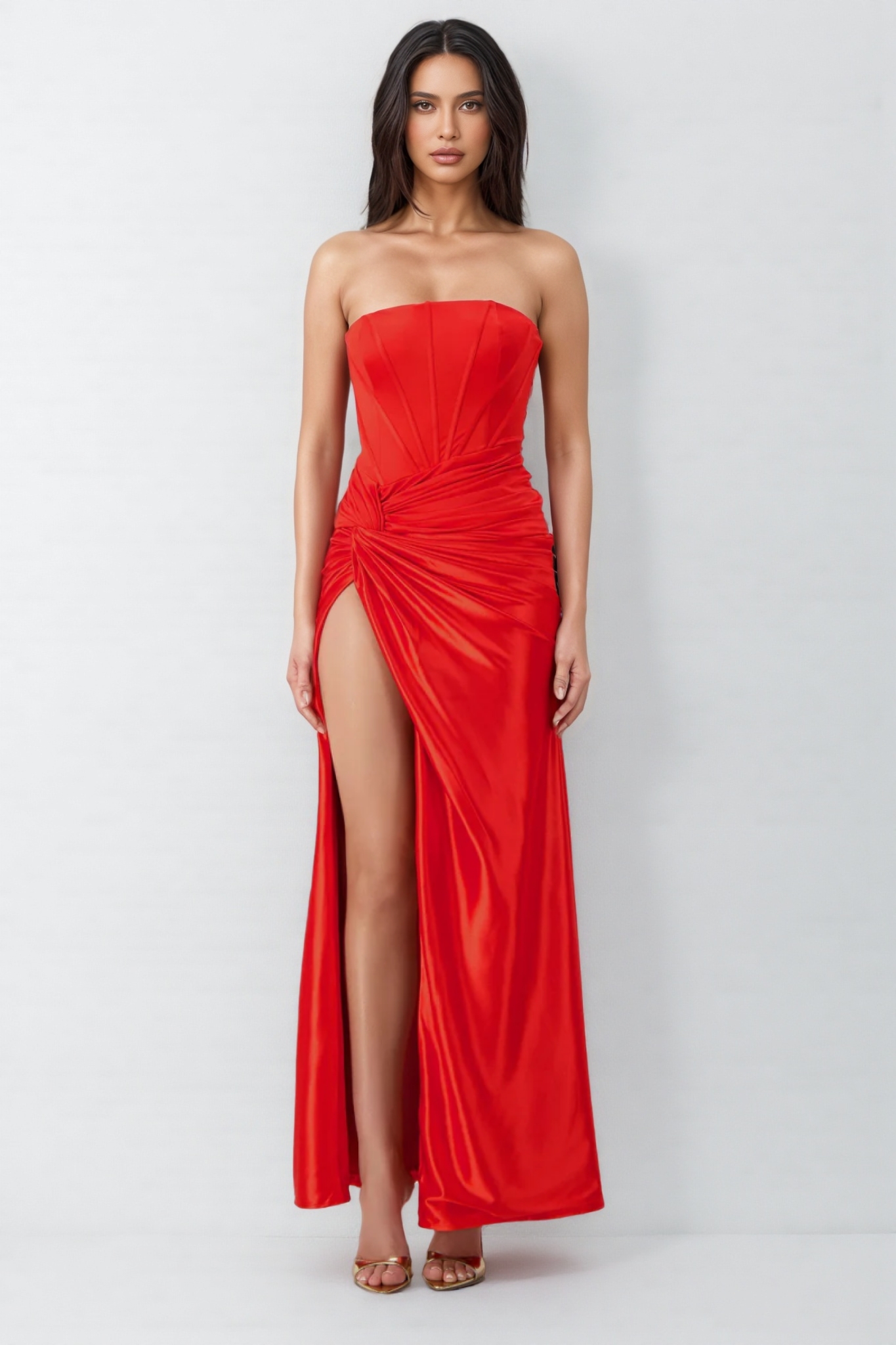 Kelid Red Backless Twisted Slit Maxi Dress