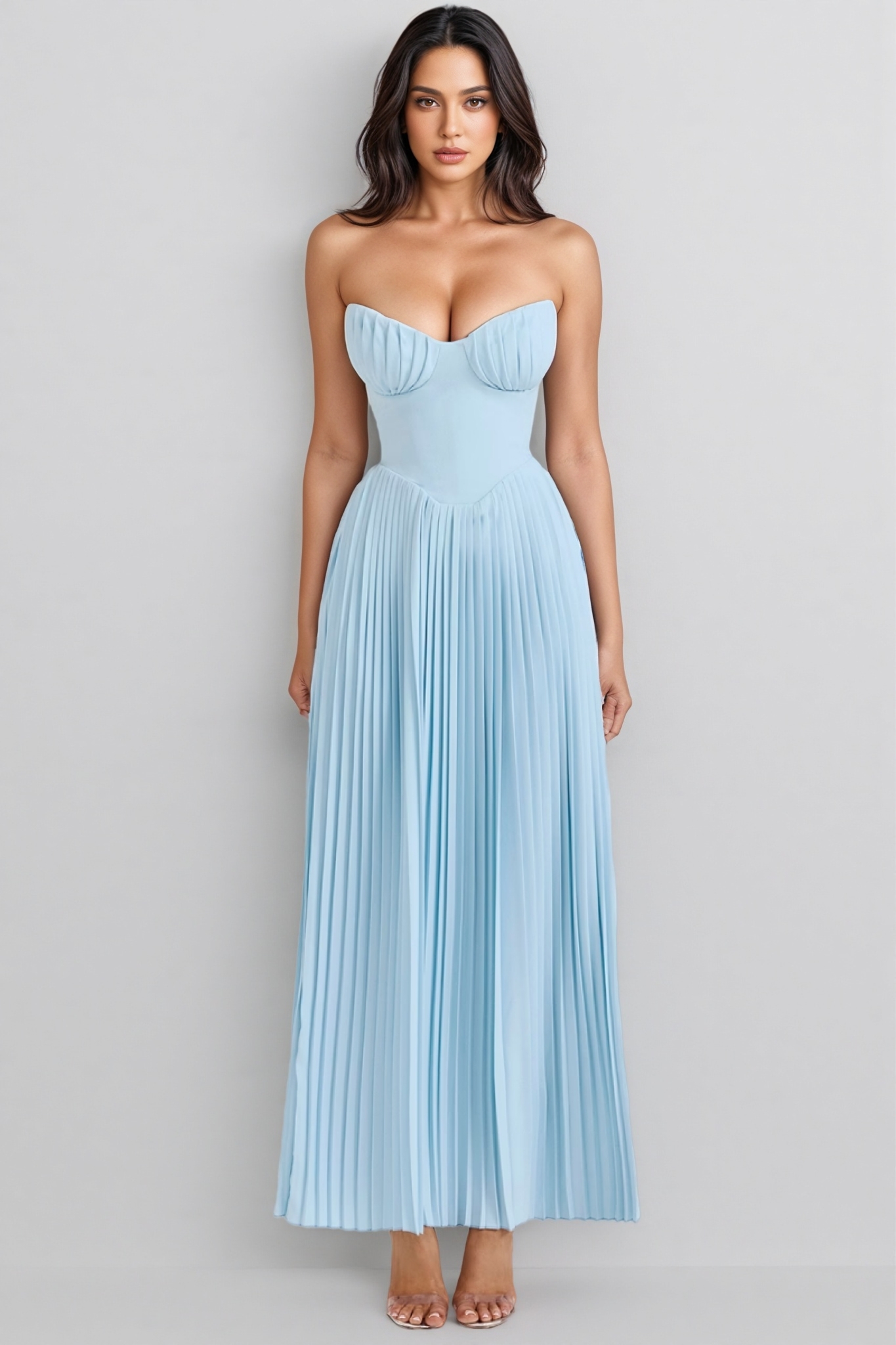 Shirley Ocean Blue Pleated Maxi Dress