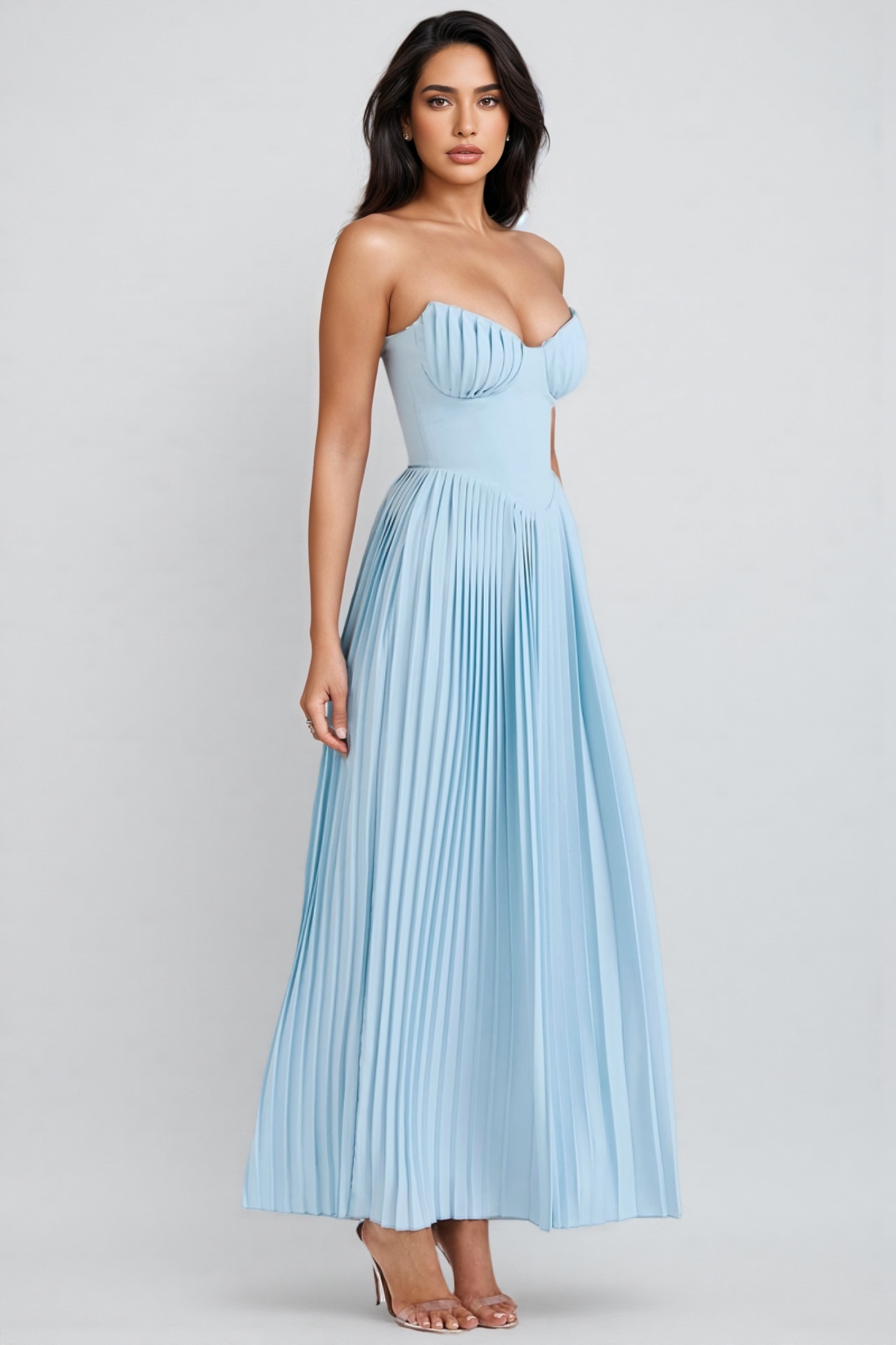 Shirley Ocean Blue Pleated Maxi Dress