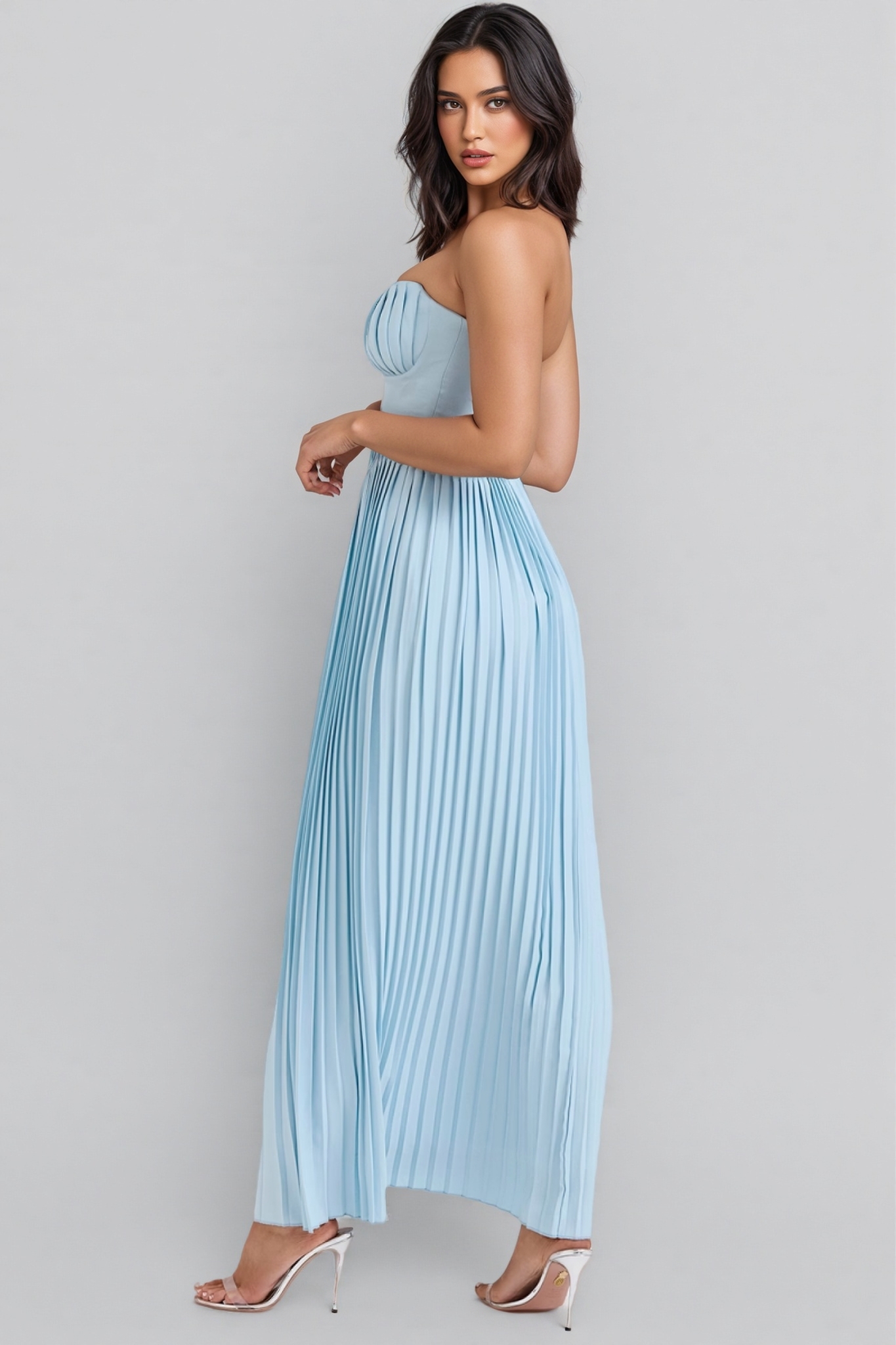 Shirley Ocean Blue Pleated Maxi Dress