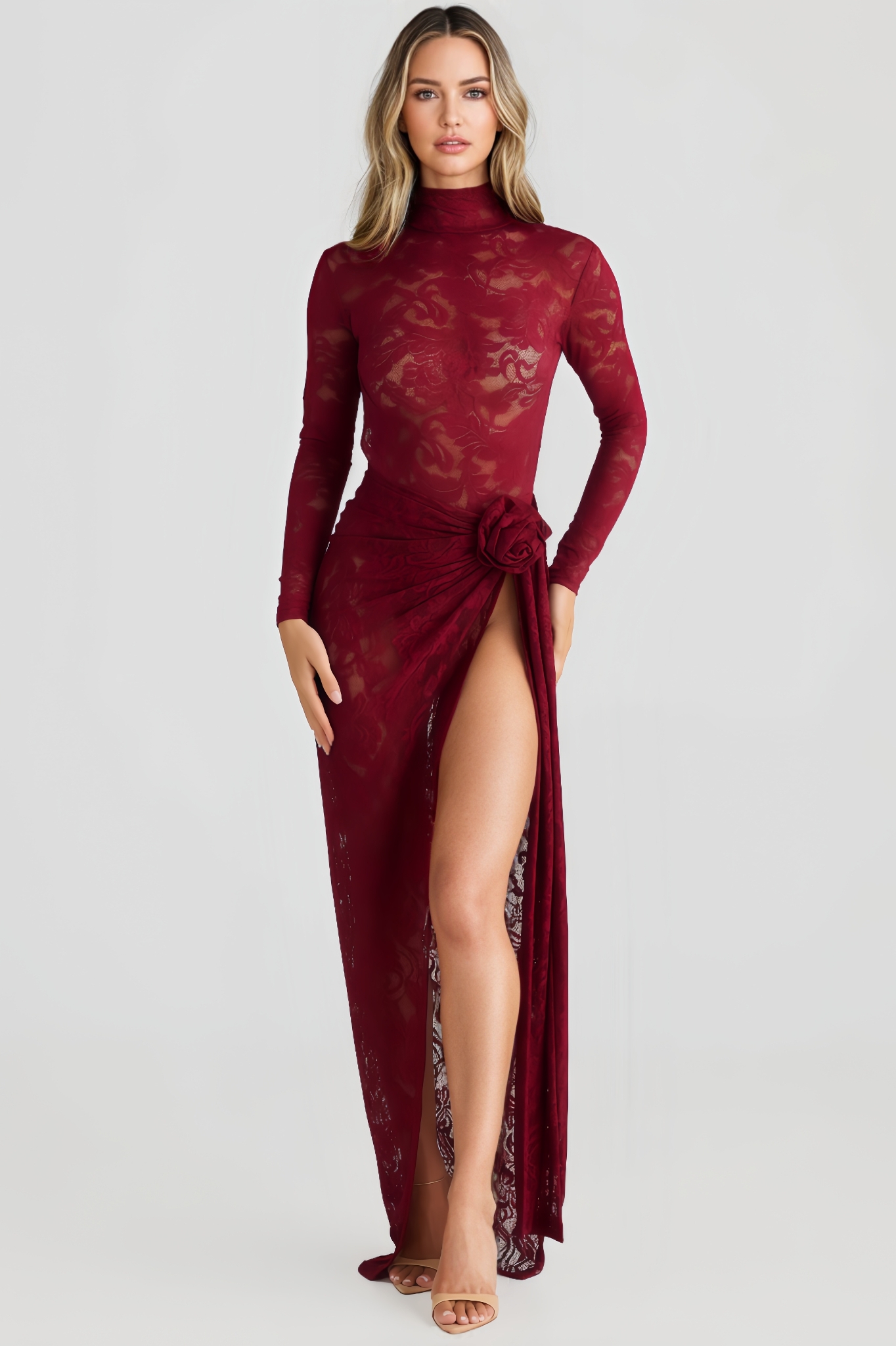 Lianas Lace Backless Bodysuit Long Dress Set