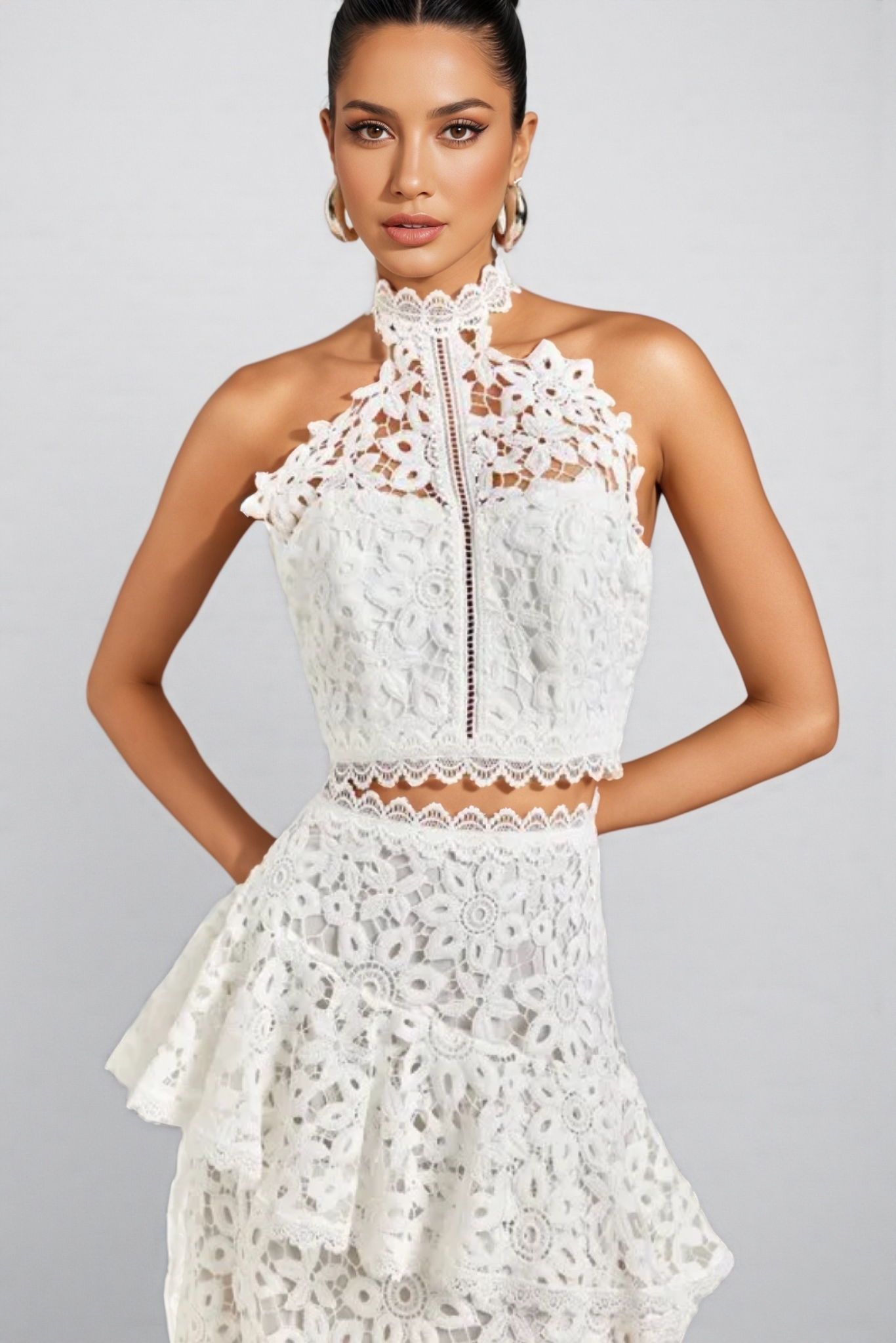 Wiskf Lace Sleeveless Top Midi Dress Set