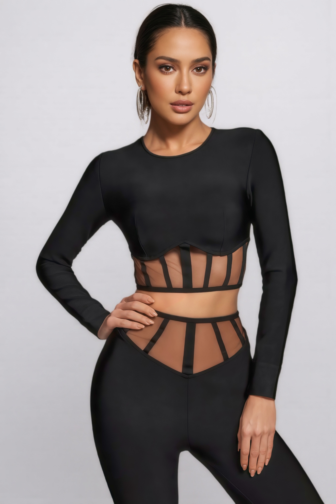 Ethan Mesh Cutout High Waisted Pants Set