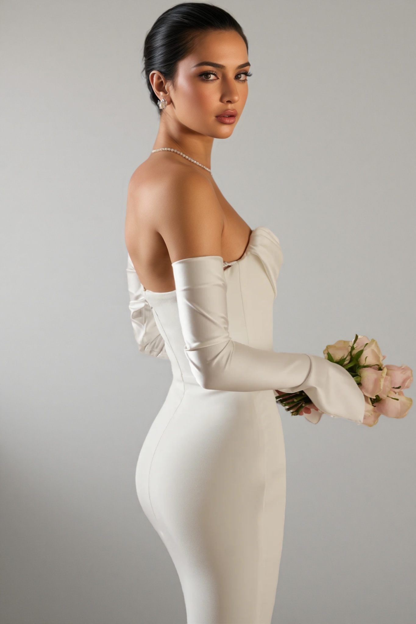 Scot White One Shoulder Long Sleeve Maxi Dress