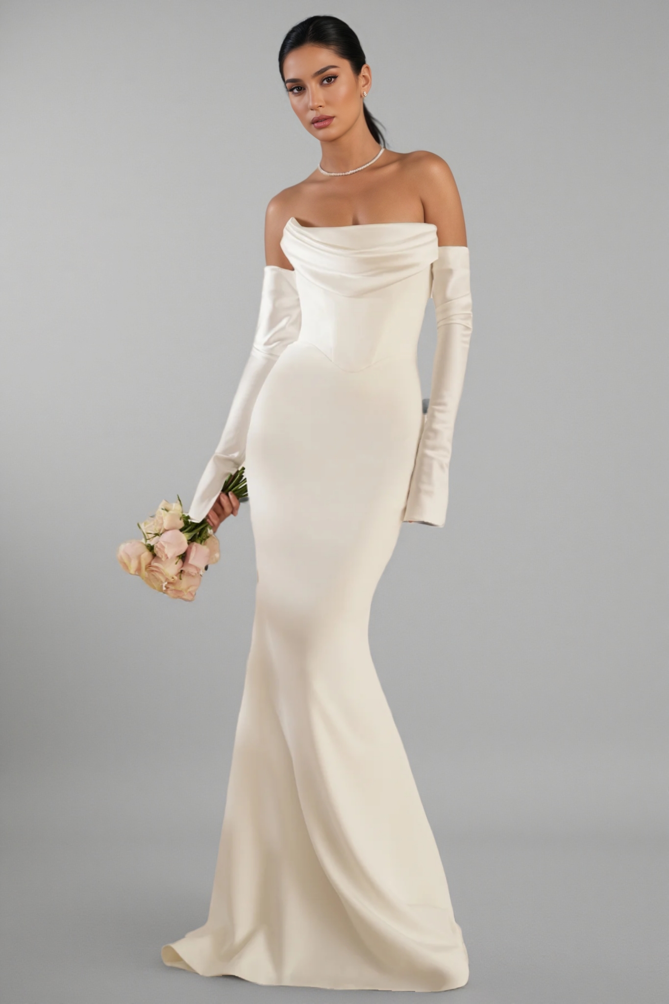 Scot White One Shoulder Long Sleeve Maxi Dress