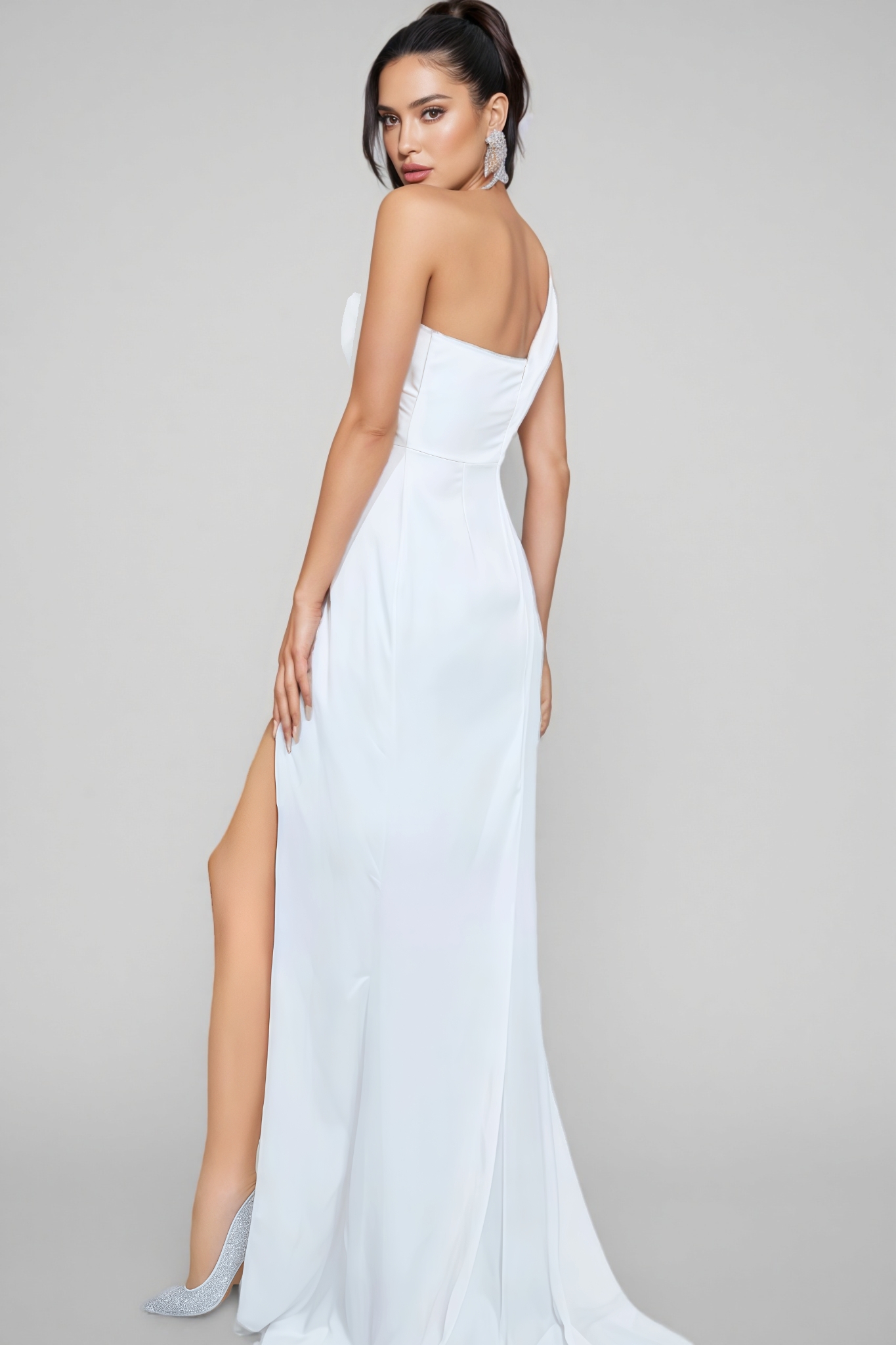 Calen White One Shoulder Split Maxi Dress